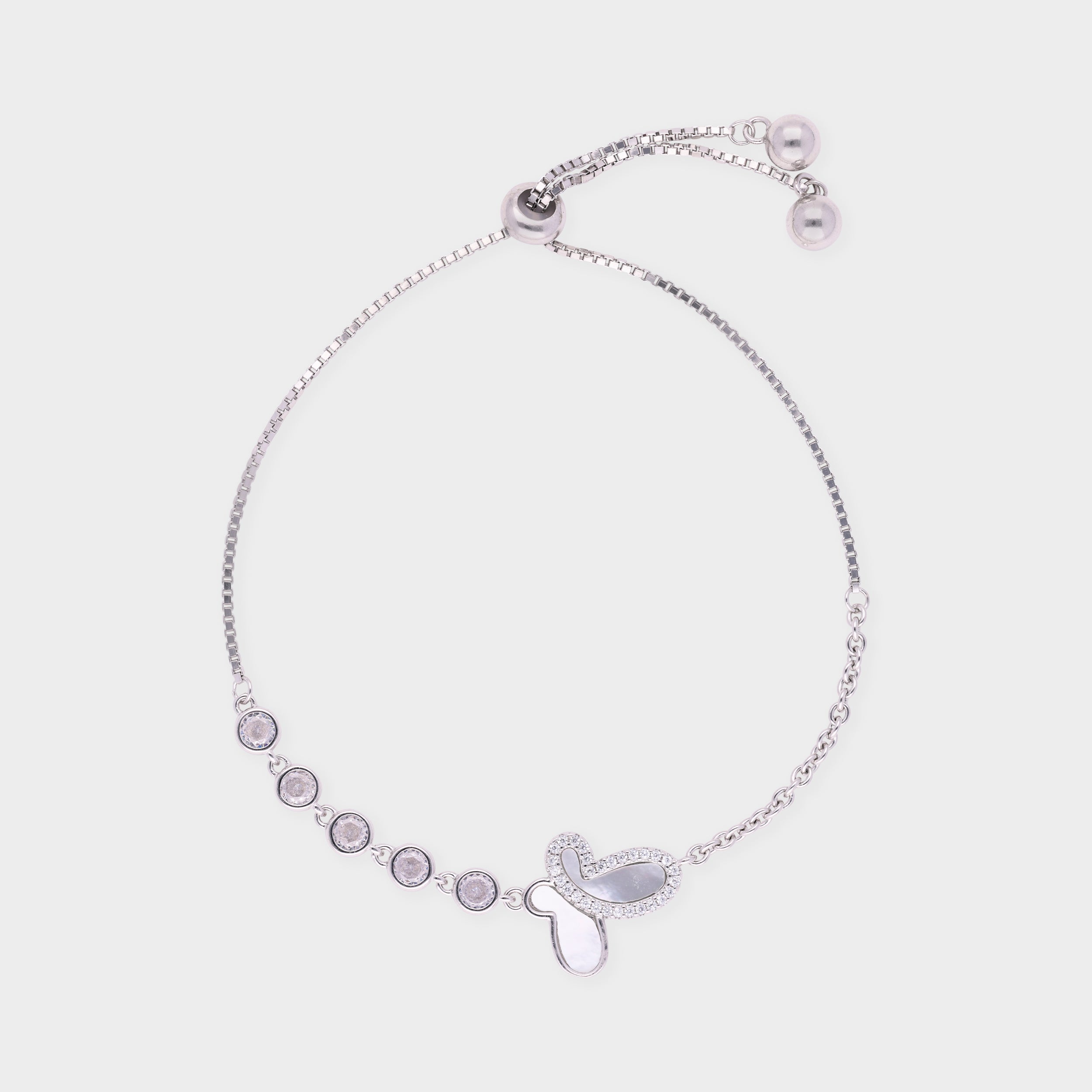 Silver Adjustable Bracelet with Butterfly and Bezel-Set Stones | SKU : 0021525865, 0021525780, 0021525858