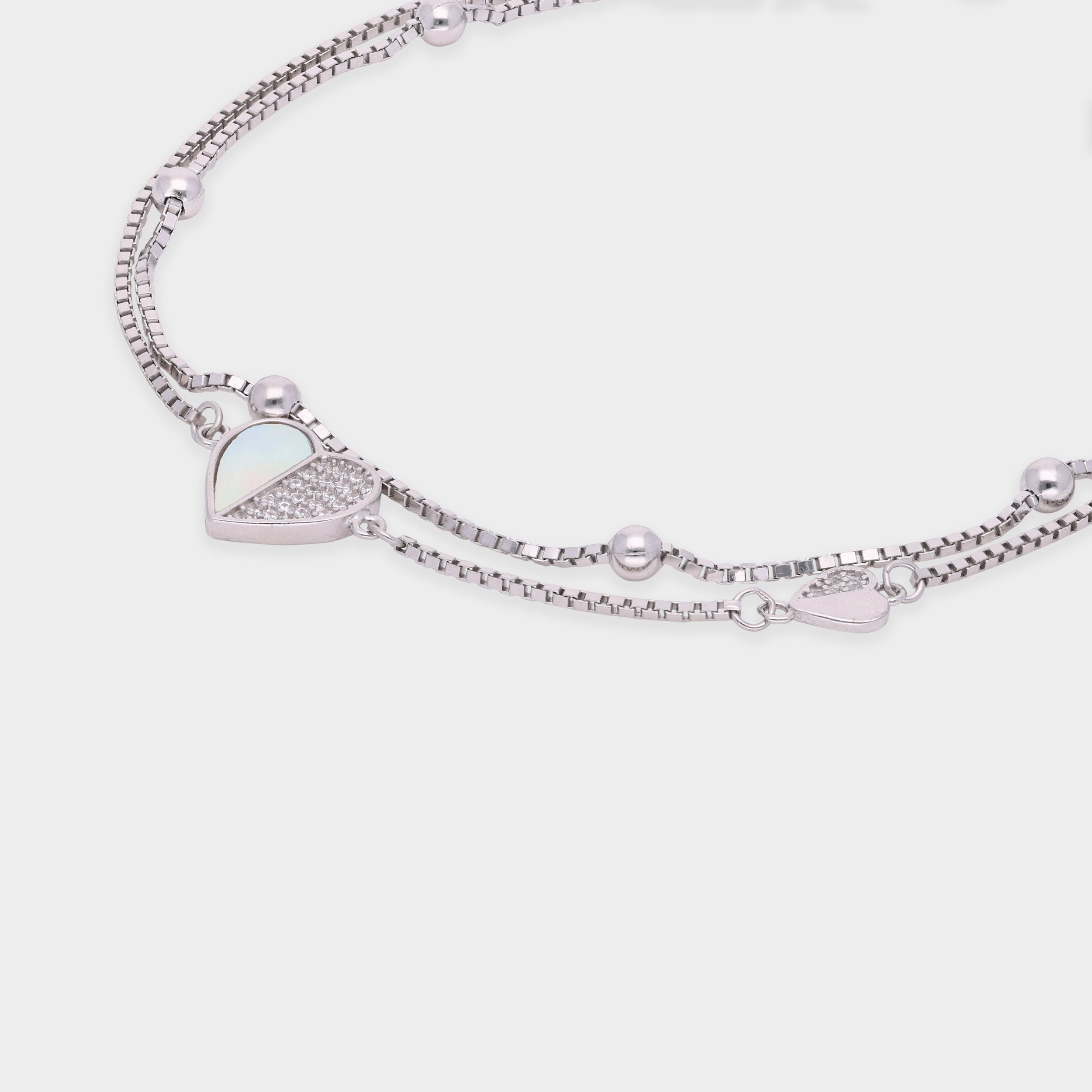 Silver-Toned Dual-Strand Bracelet with Heart Charms and Bead Accents | SKU : 0021525872, 0021525896, 0021525889, 0003624111