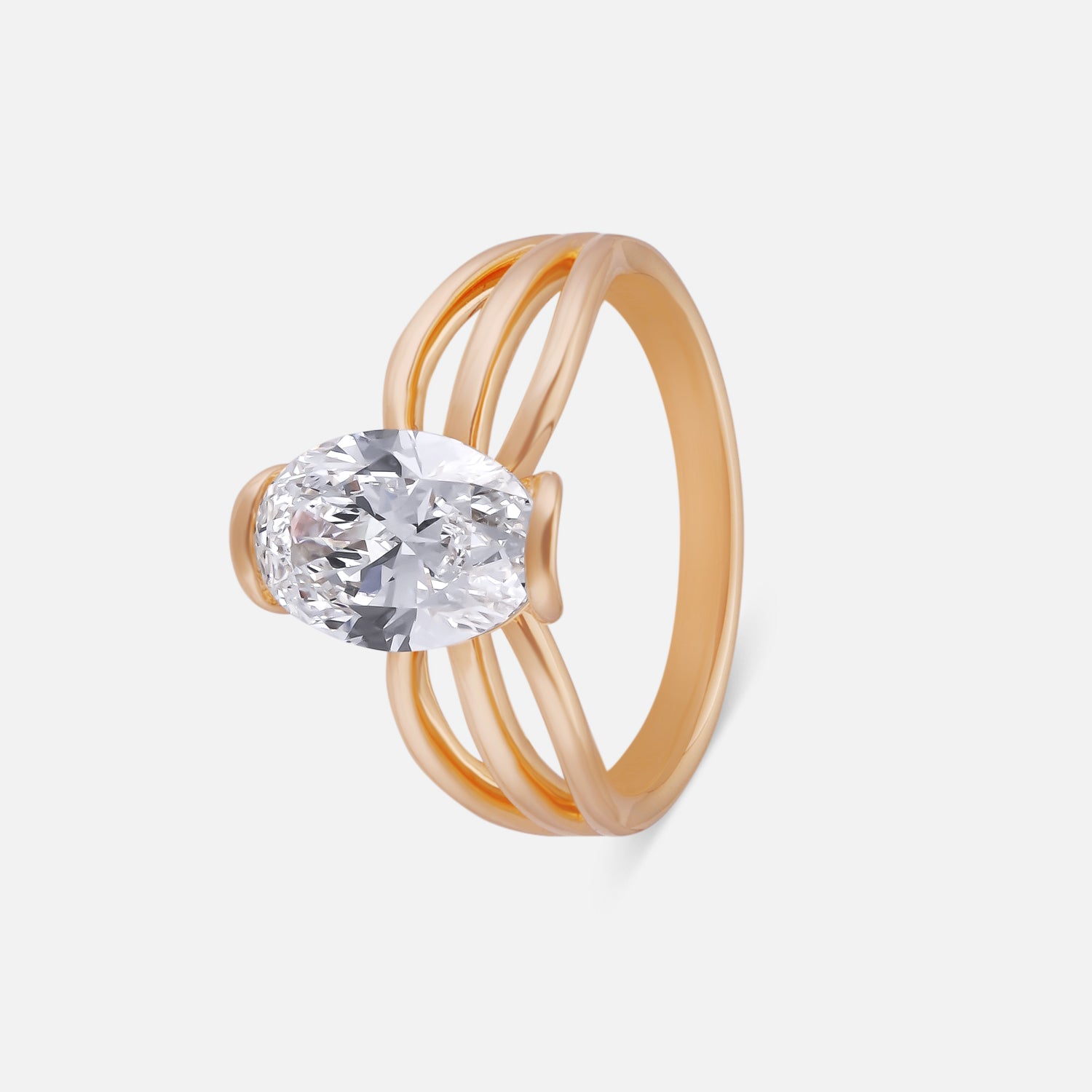 Contemporary Oval-Cut Solitaire Ring in Sculpted Gold Embrace | SKU : 0021527784