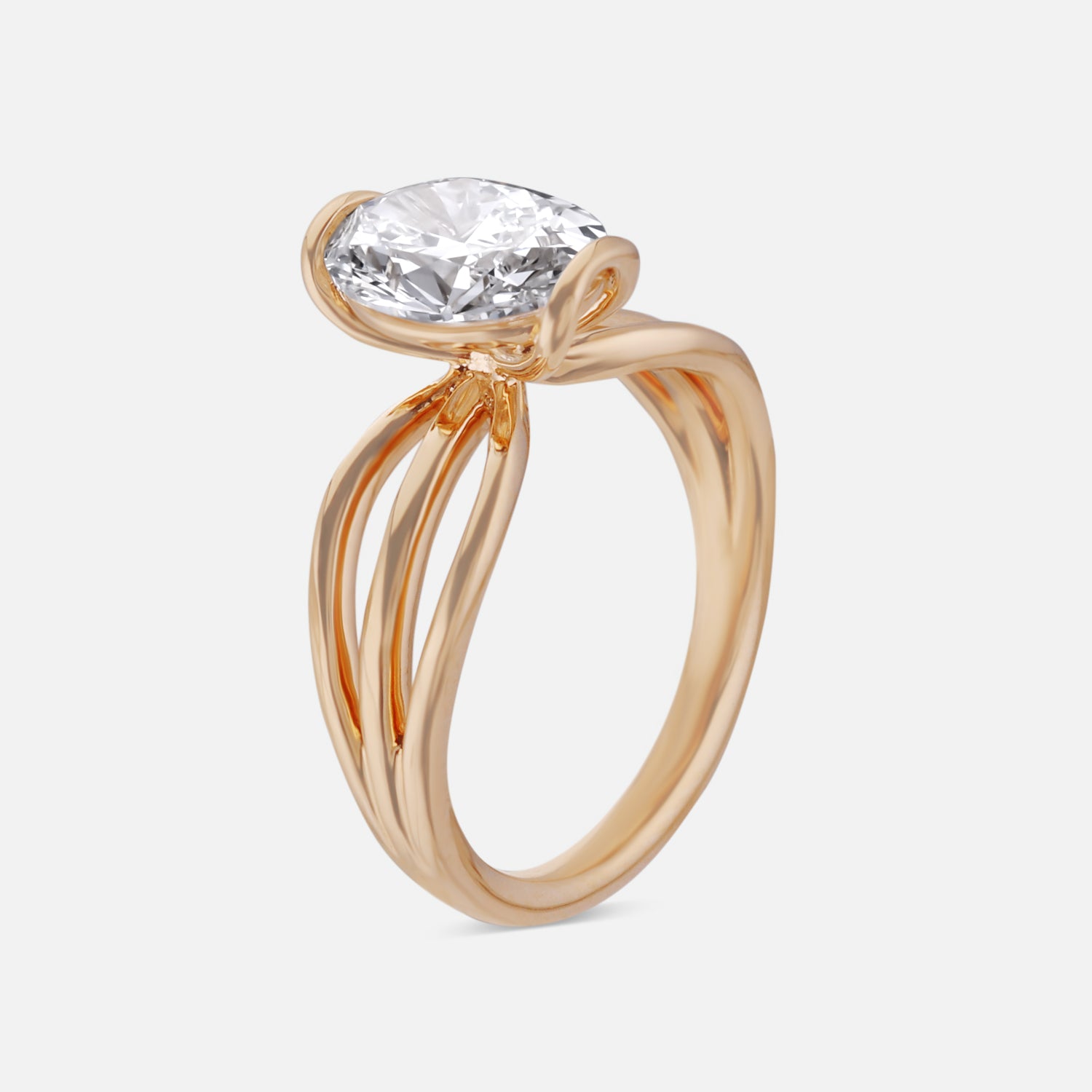 Contemporary Oval-Cut Solitaire Ring in Sculpted Gold Embrace | SKU : 0021527784