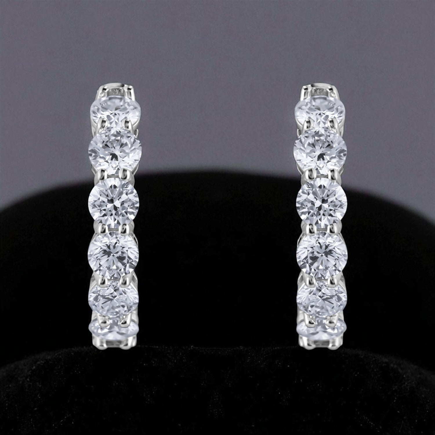 Classic Round Brilliant Lab Grown Diamond Hoop Earrings in White Gold | SKU : 0021543586