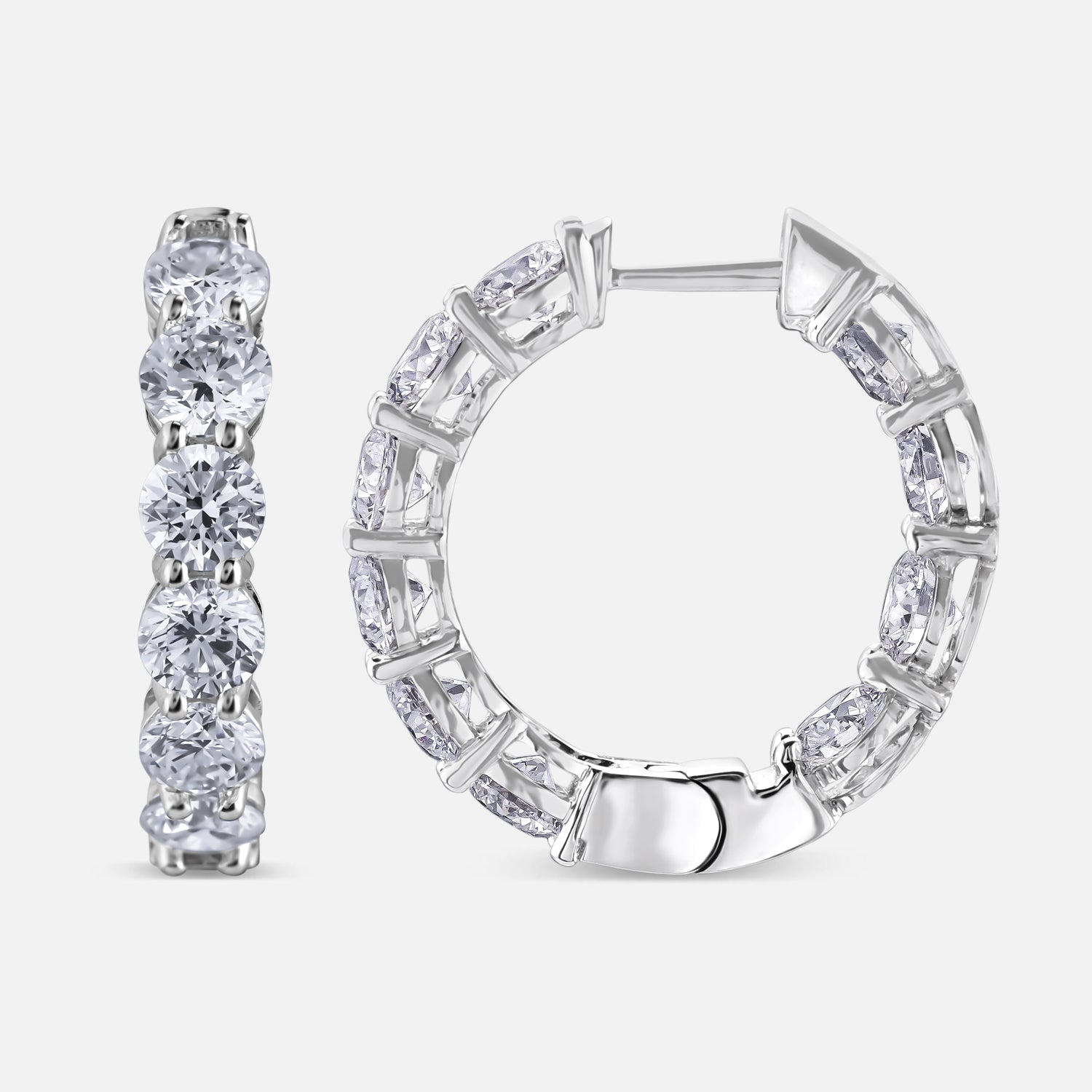 Classic Round Brilliant Lab Grown Diamond Hoop Earrings in White Gold | SKU : 0021543586