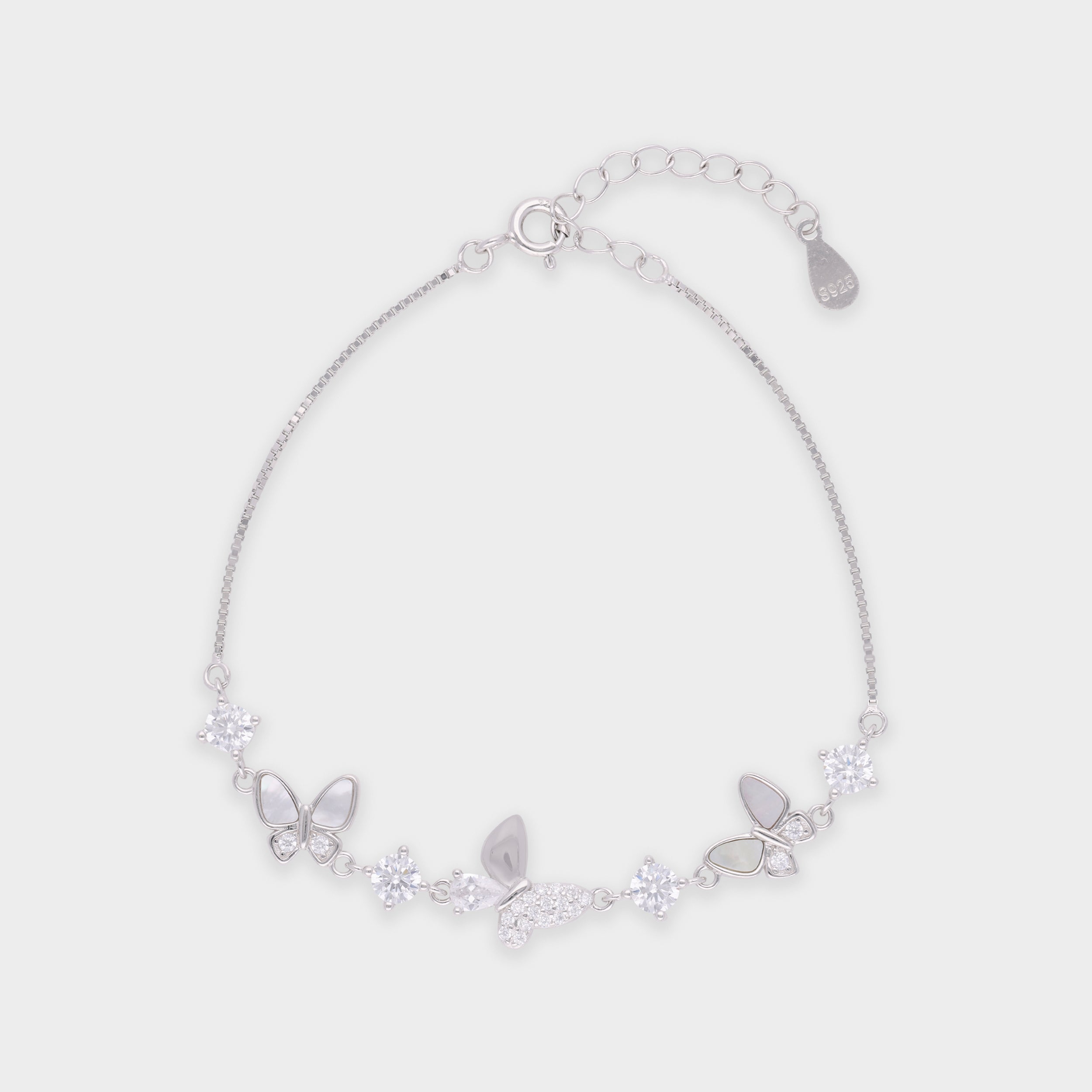 Whimsical Butterfly Sterling Silver Bracelet - A Symphony of Grace and Radiance | SKU : 0003630990, 0021546020, 0021546006, 0021546013