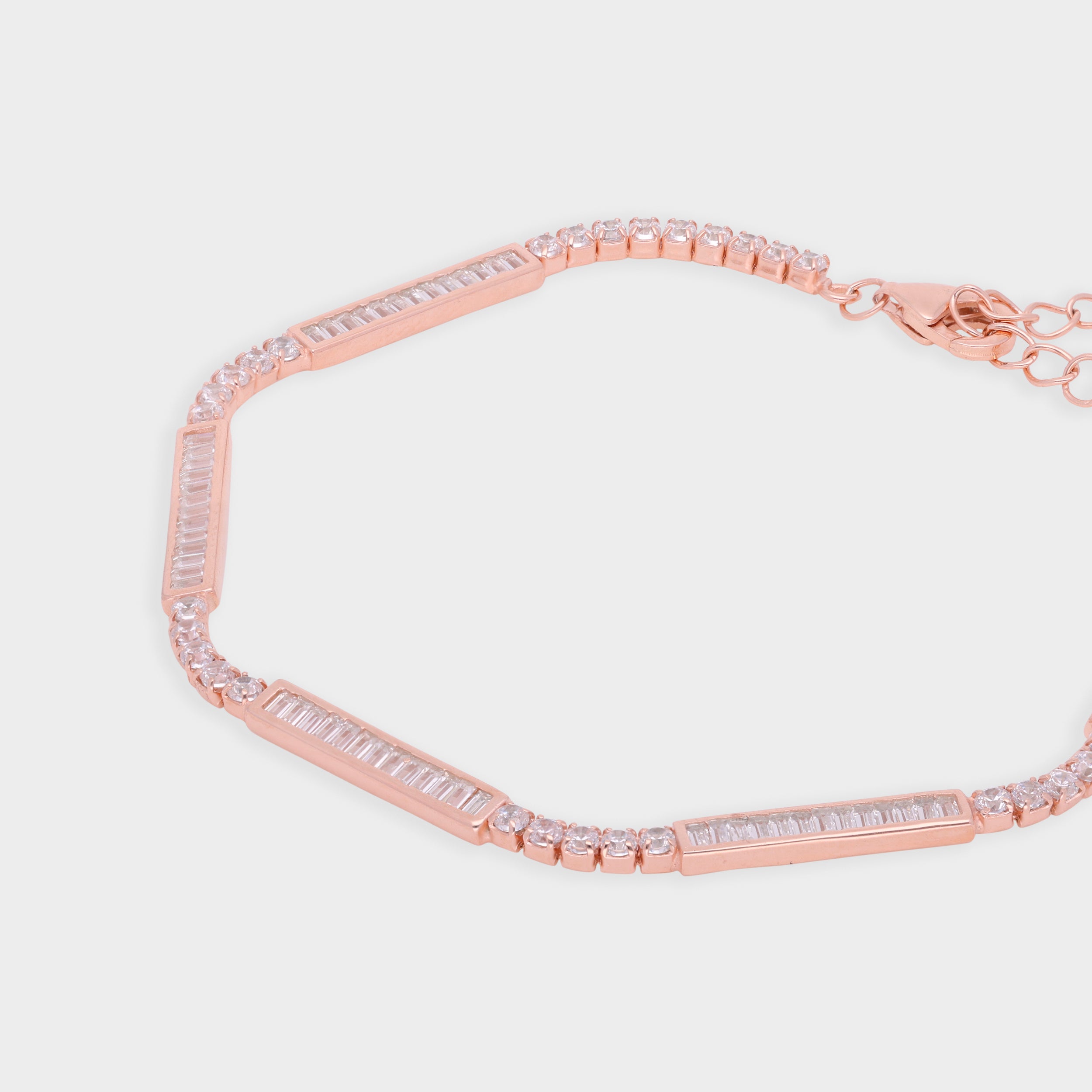 Rose-Toned Bracelet with Alternating Baguette and Round-Cut Stone Segments | SKU : 0021546631, 0021546624