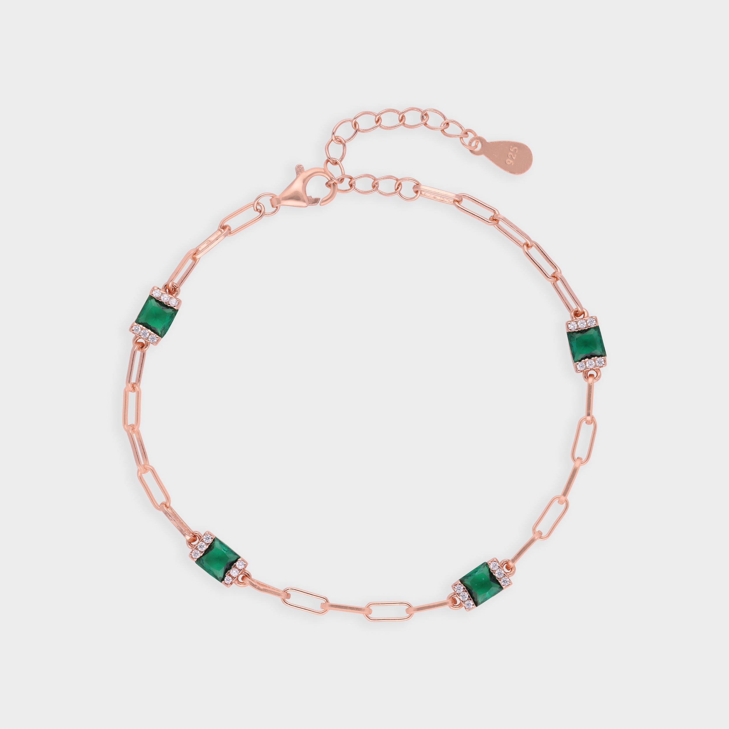 Rose-Tone Paperclip Chain Bracelet with Bold Red Stone Stations | SKU : 0021546747, 0003631096, 0021546754, 0021546761