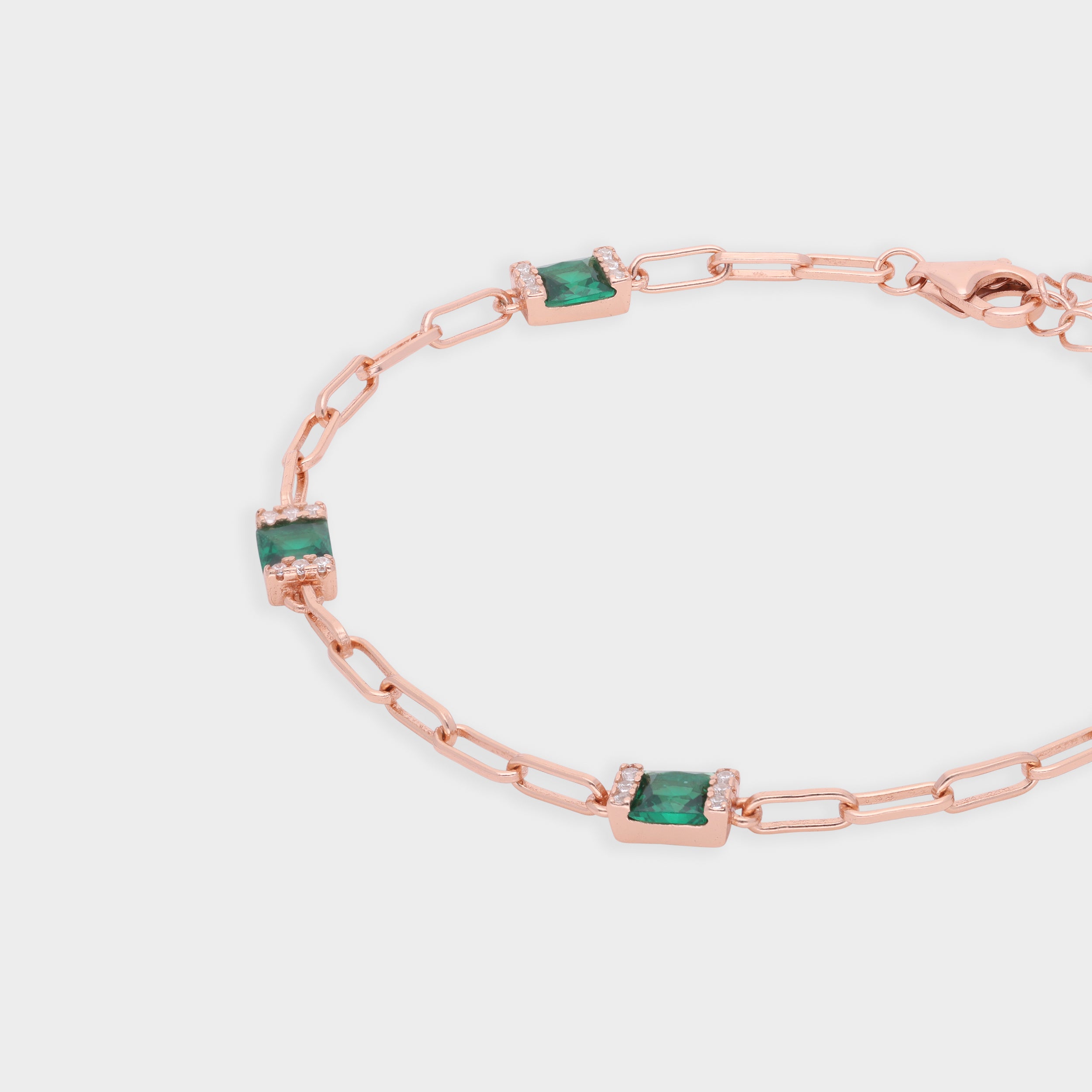 Rose-Tone Paperclip Chain Bracelet with Bold Red Stone Stations | SKU : 0021546747, 0003631096, 0021546754, 0021546761