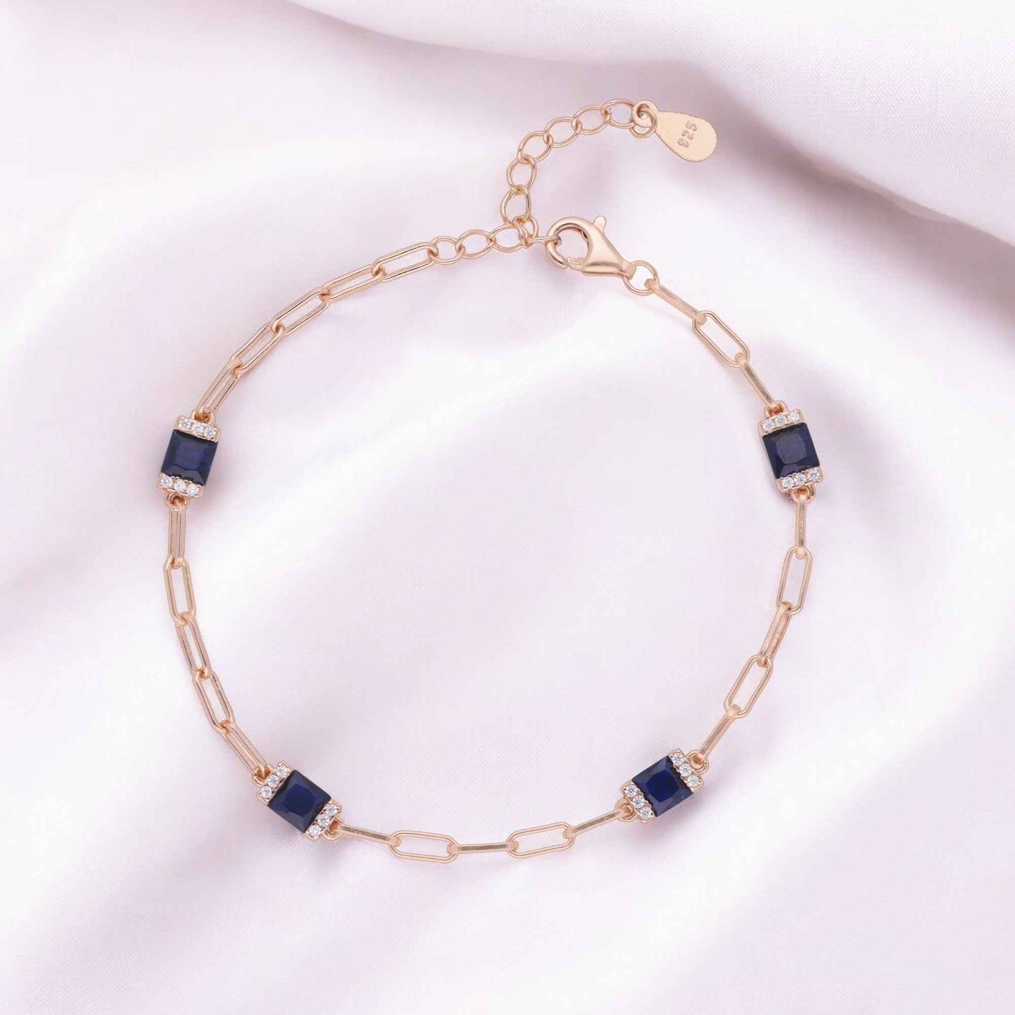 Rose-Tone Paperclip Chain Bracelet with Bold Red Stone Stations | SKU : 0021546747, 0003631096, 0021546754, 0021546761