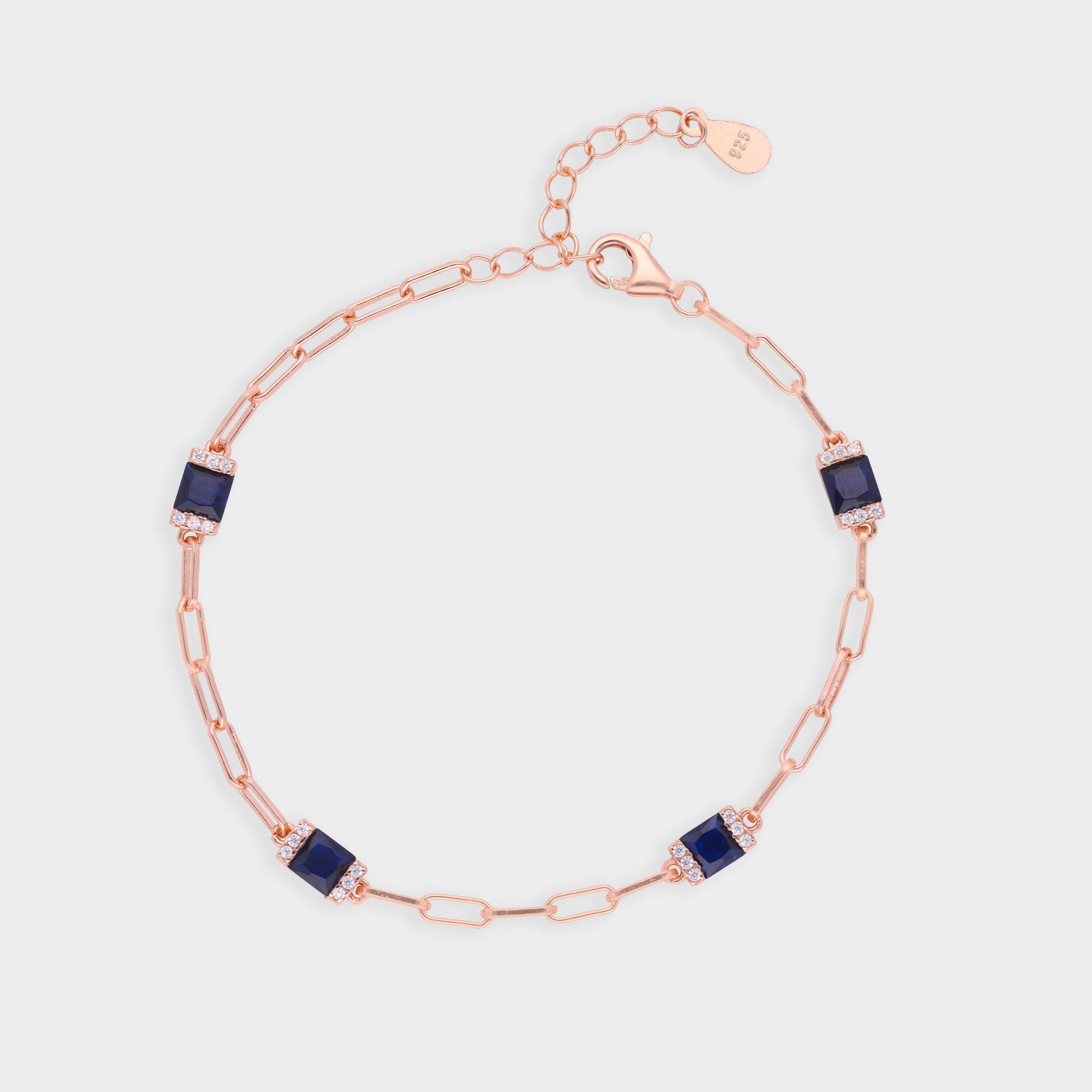 Rose-Tone Paperclip Chain Bracelet with Bold Red Stone Stations | SKU : 0021546747, 0003631096, 0021546754, 0021546761