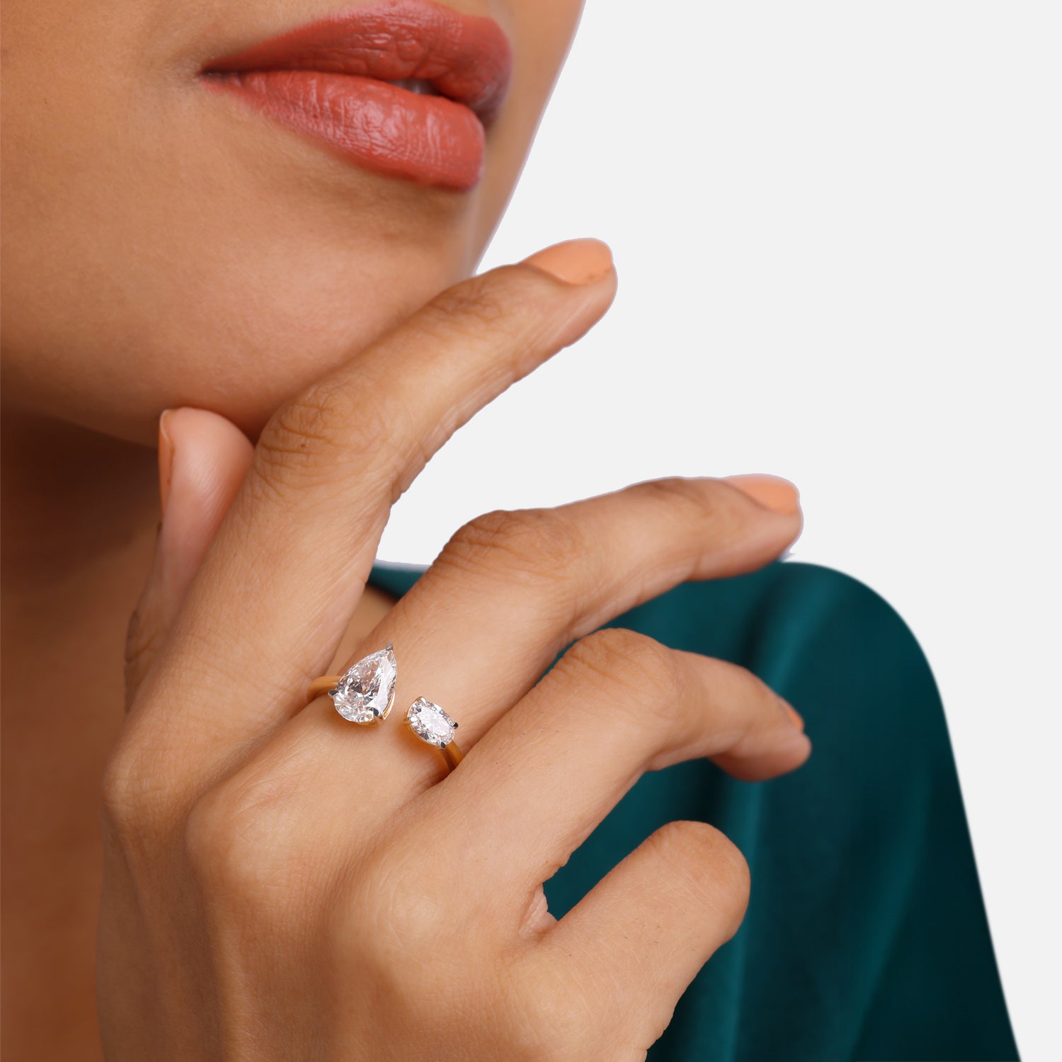 Lab-Grown Pear and Oval Diamond Bypass Ring in Polished Gold | SKU : 0021705014