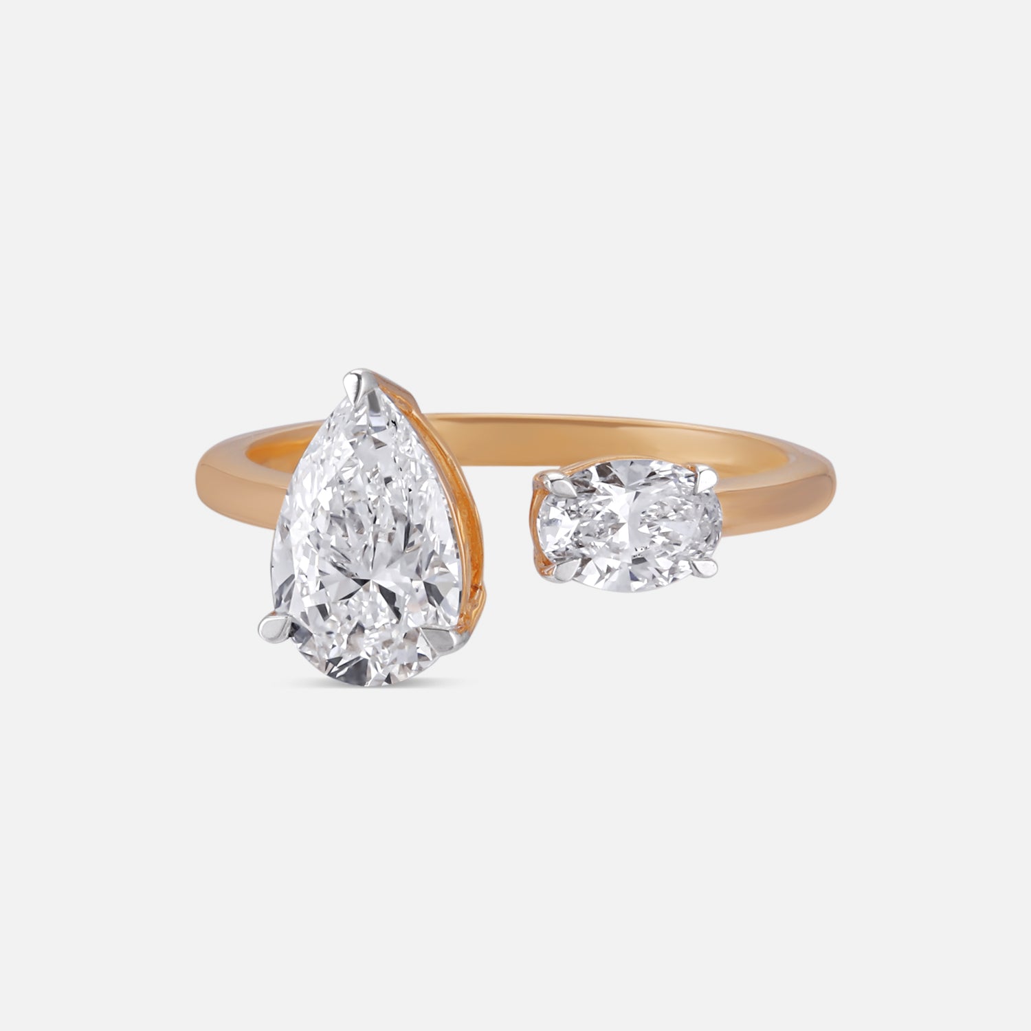 Lab-Grown Pear and Oval Diamond Bypass Ring in Polished Gold | SKU : 0021705014