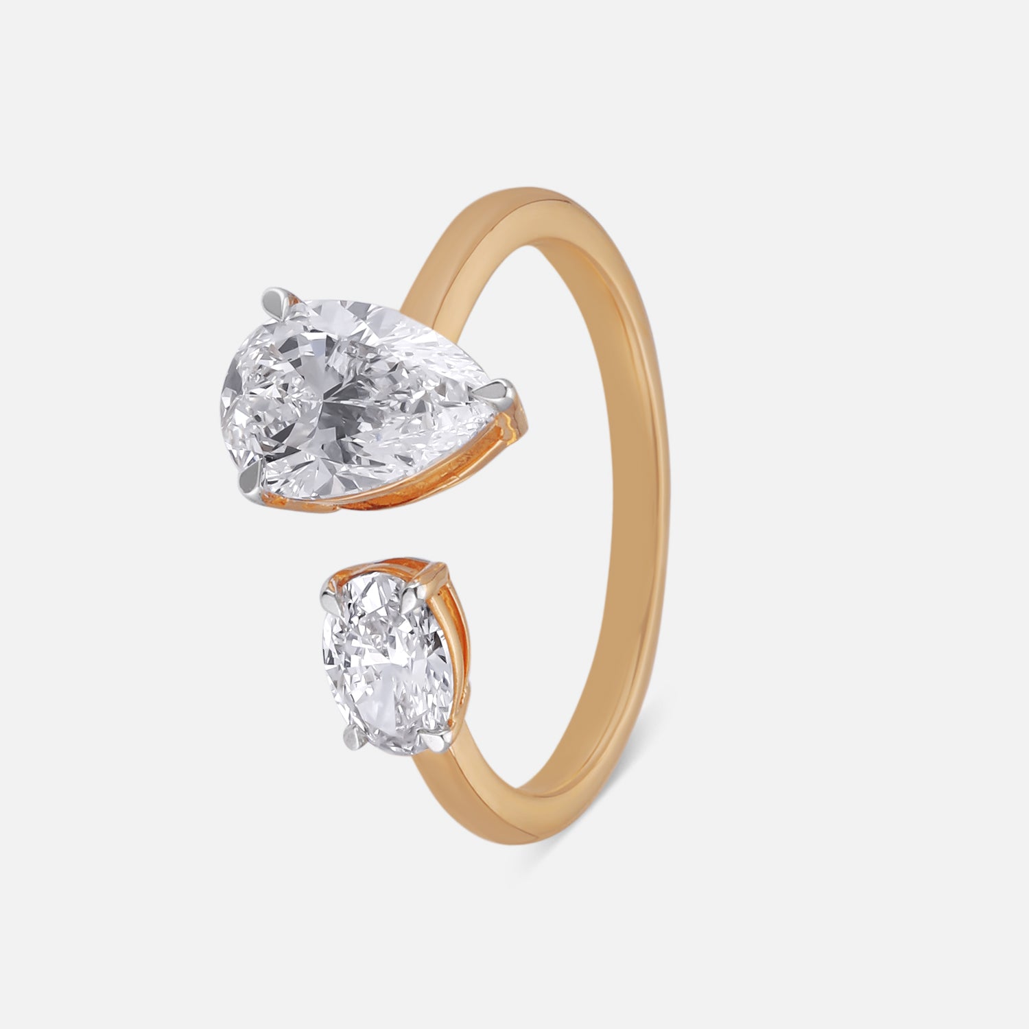 Lab-Grown Pear and Oval Diamond Bypass Ring in Polished Gold | SKU : 0021705014