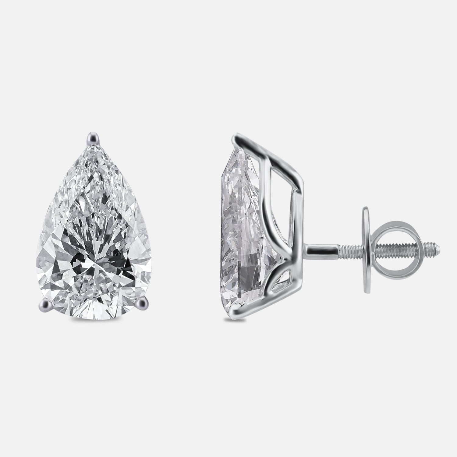 Pear Step-Cut Lab Grown Diamond Solitaire Stud Earrings in White Gold | SKU : 0021844812