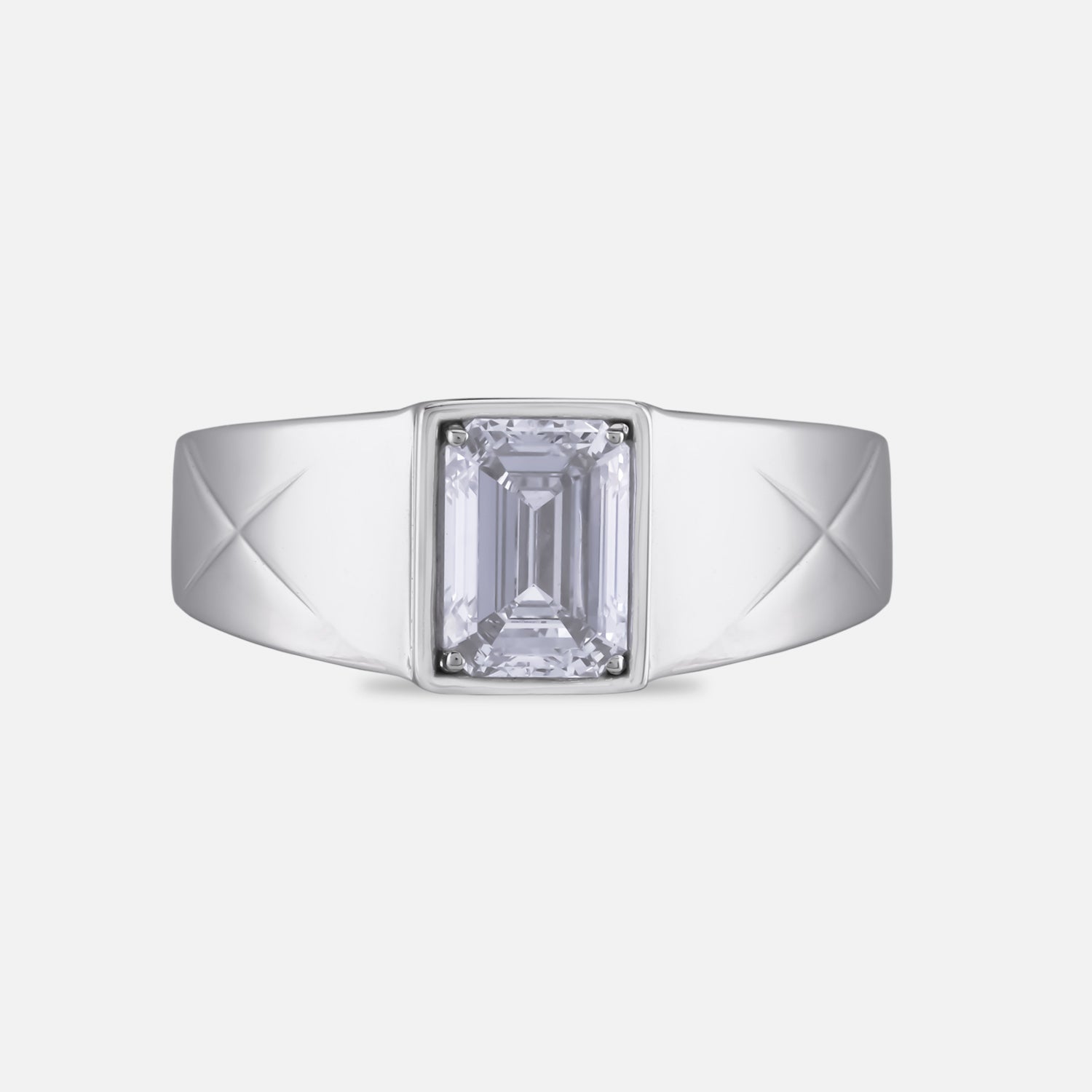 Bezel-Set Emerald-Cut Lab-Grown Diamond Ring in Sculpted White Gold Finish | SKU : 0021887345