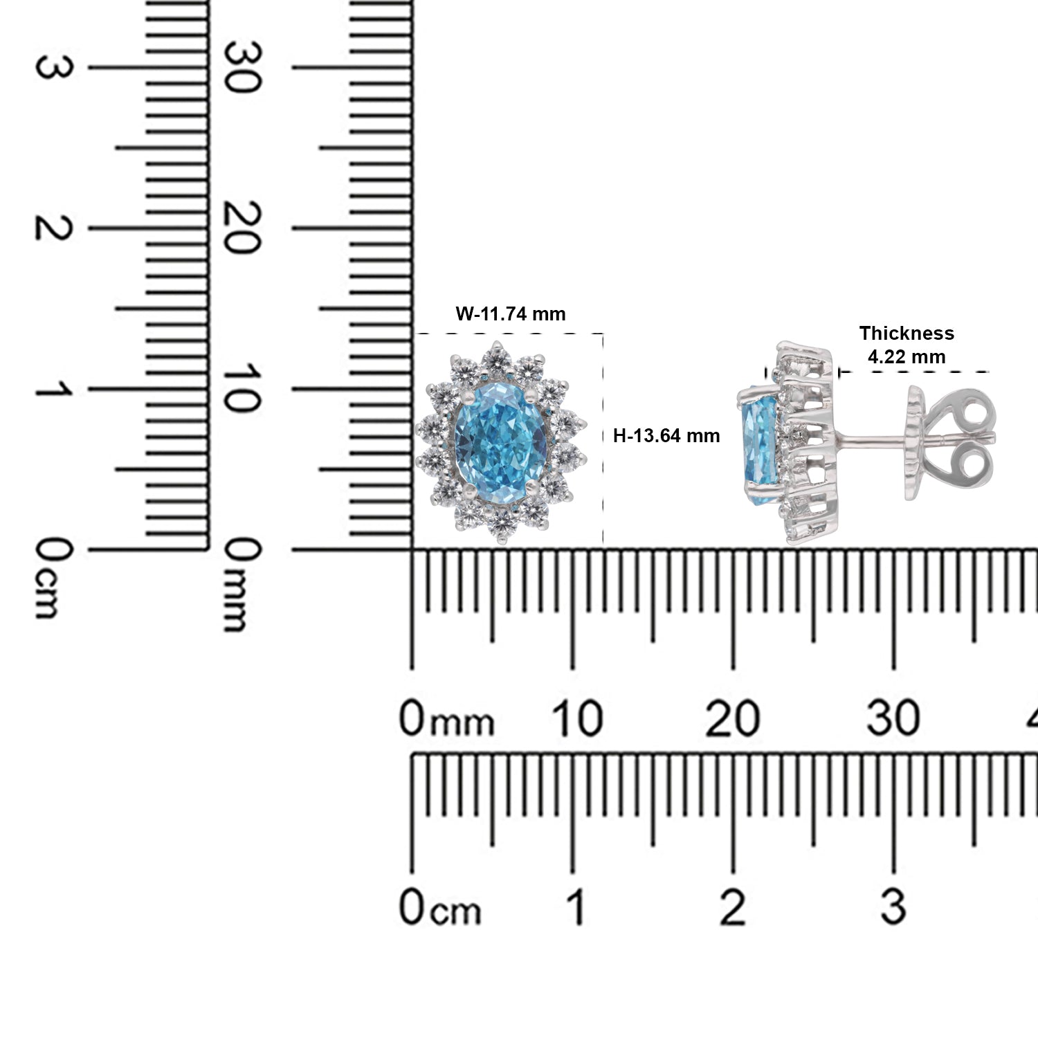 Elegant Sterling Silver Blue Topaz & Halo CZ Stud Earrings | SKU : 0022158642