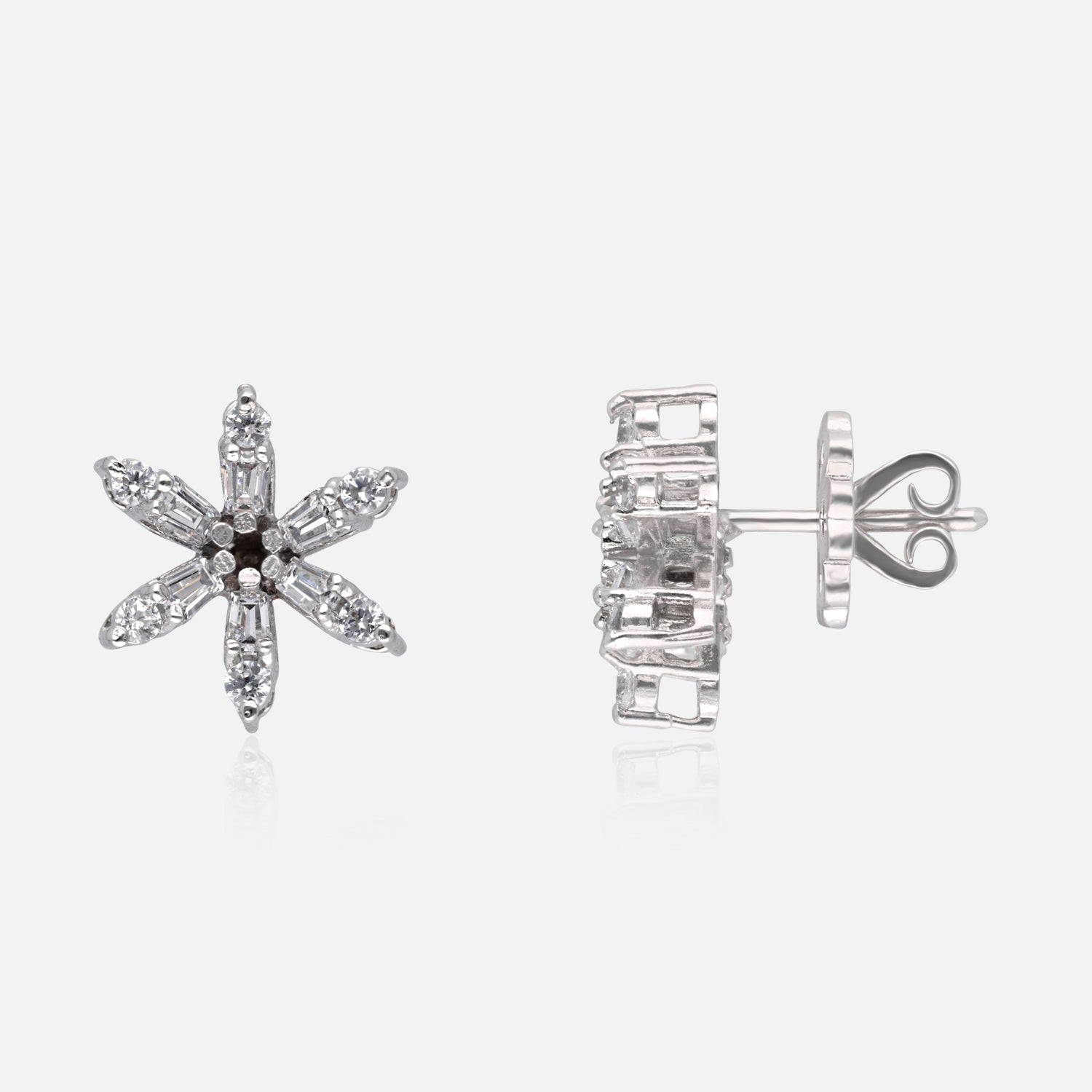 Sterling Silver Snowflake Star Stud Earrings with Cubic Zirconia Accents | SKU : 0022158659