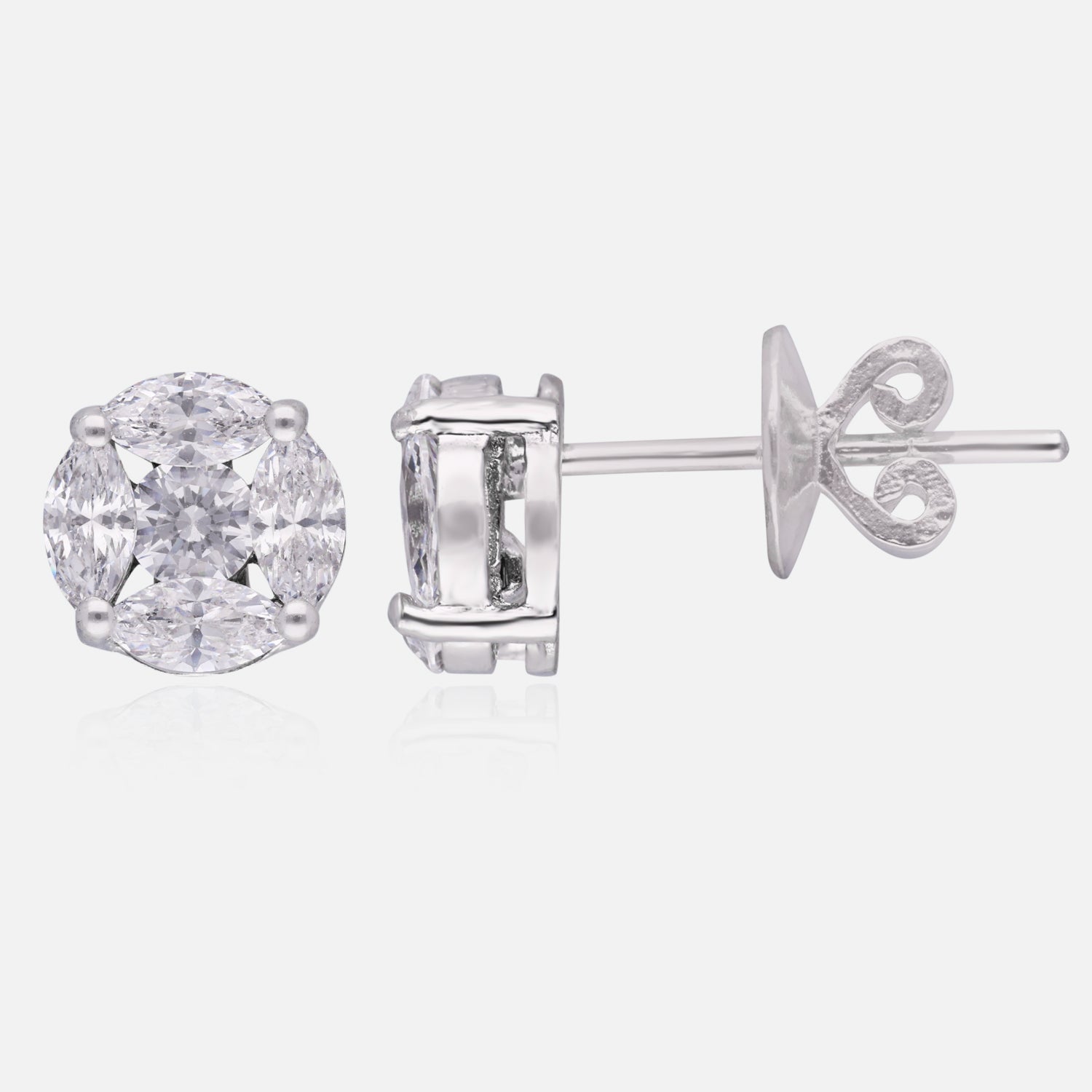 Sterling Silver Marquise & Round Cut Cubic Zirconia Cluster Stud Earrings | SKU : 0022158673