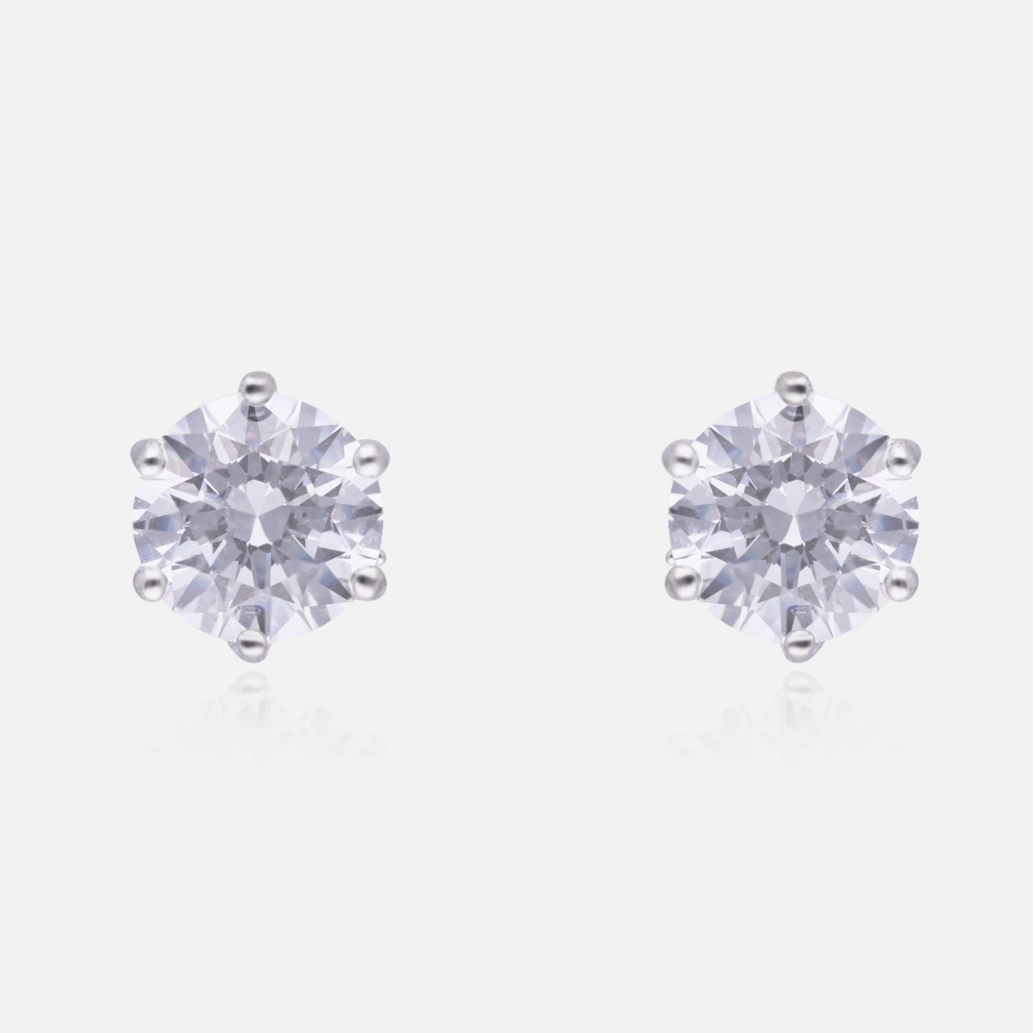 Classic Sterling Silver Round Cut Cubic Zirconia 6-Prong Stud Earrings | SKU : 0022158680