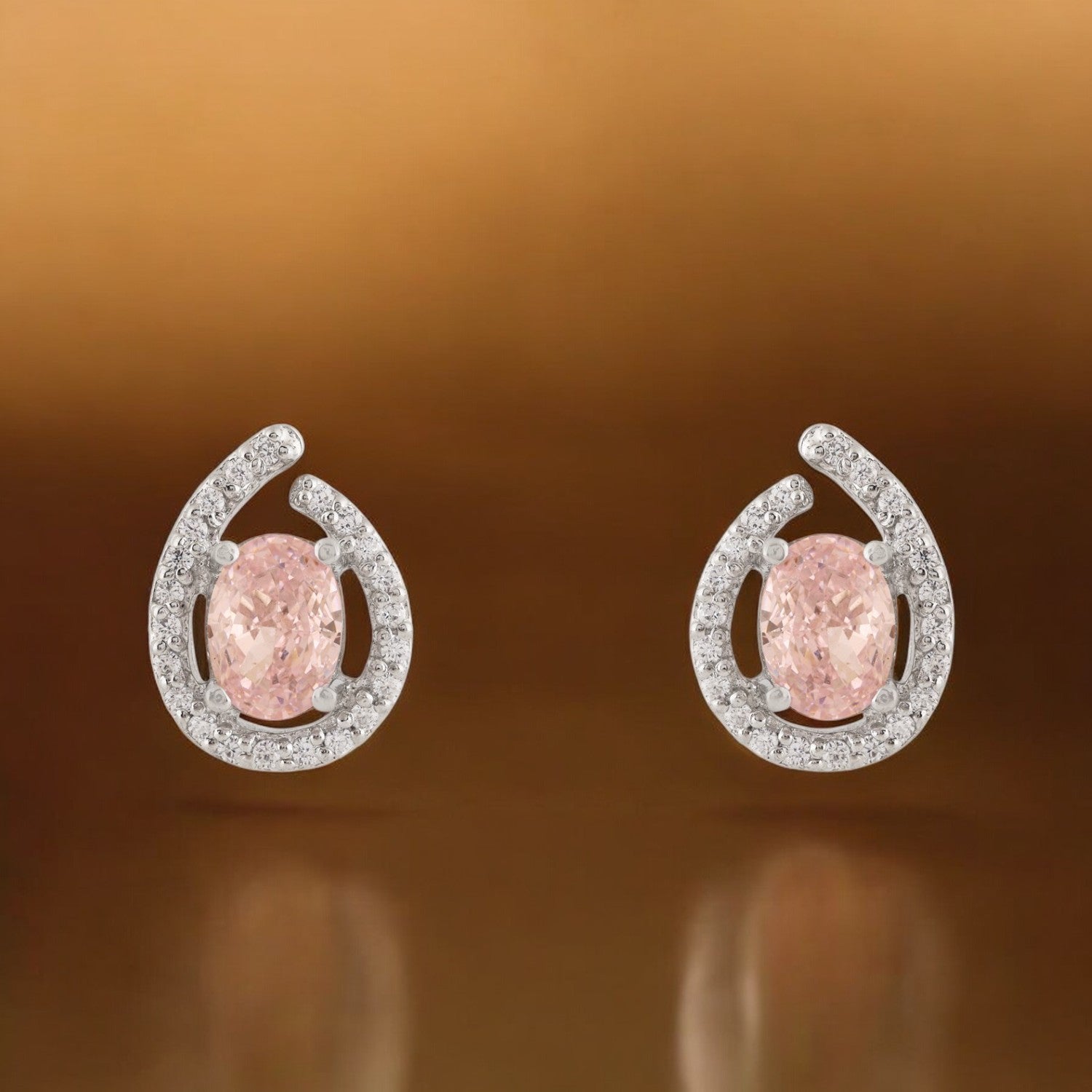 Sterling Silver Pink Oval Halo Stud Earrings | SKU : 0022158857