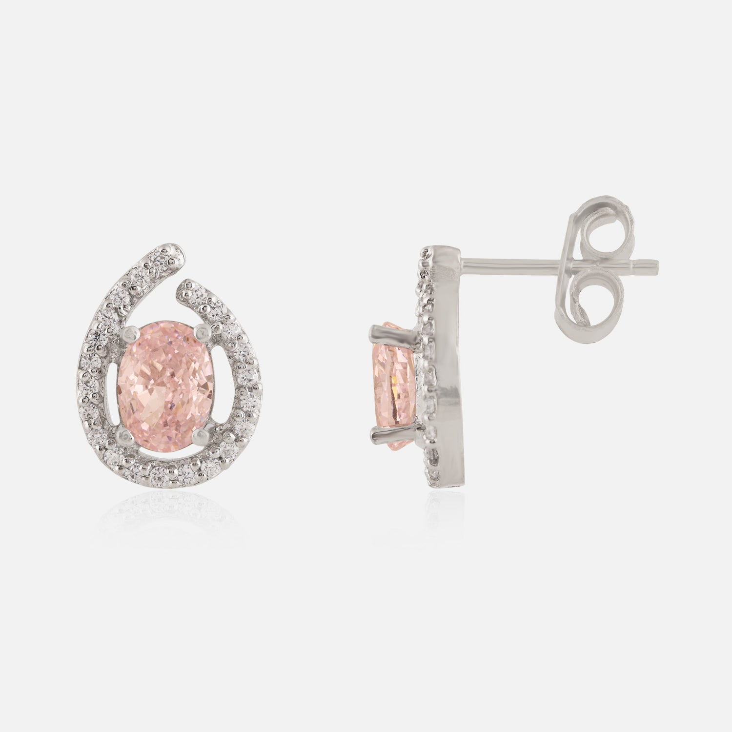 Sterling Silver Pink Oval Halo Stud Earrings | SKU : 0022158857