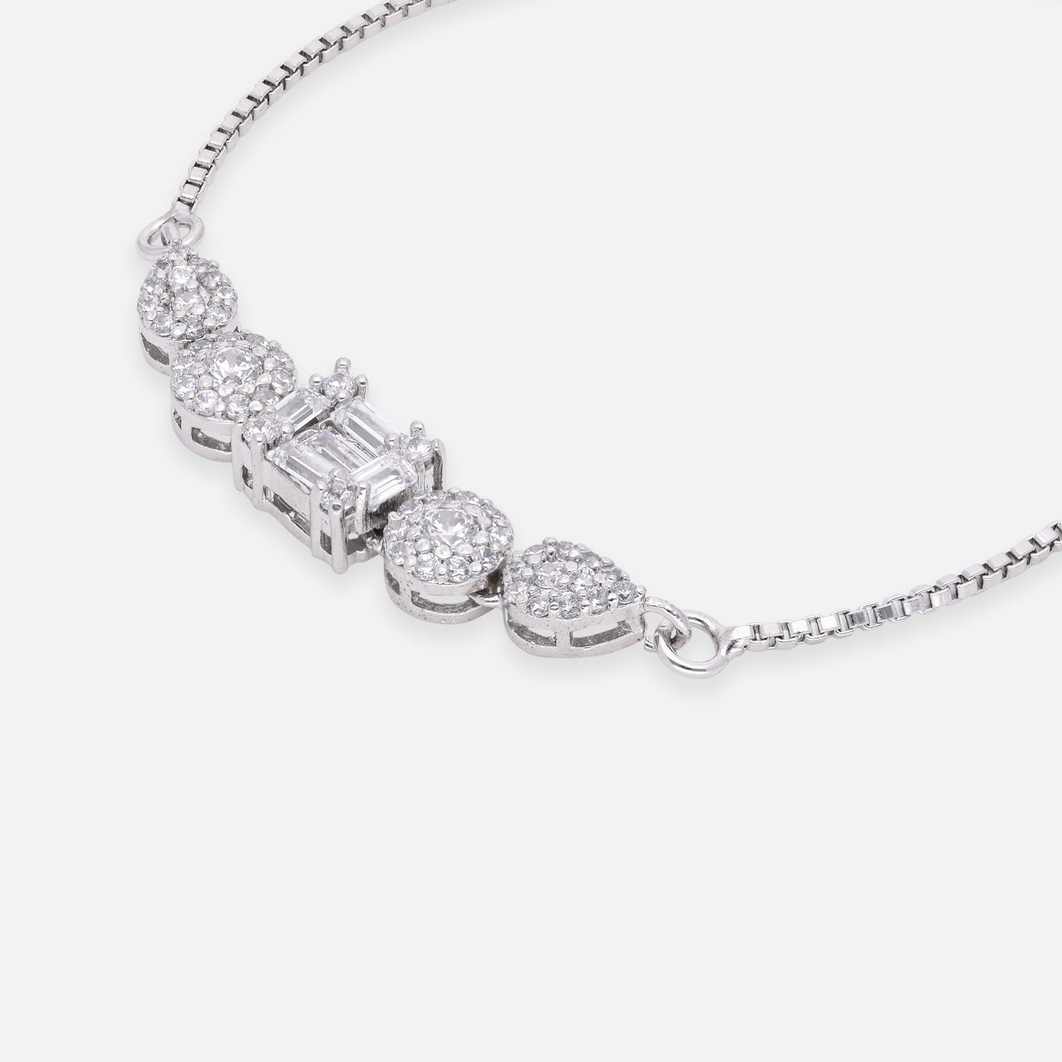 Emerald-Cut & Halo Pear Cubic Zirconia Sterling Silver Adjustable Bracelet | SKU : 0022164049, 0022167644, 0003888254