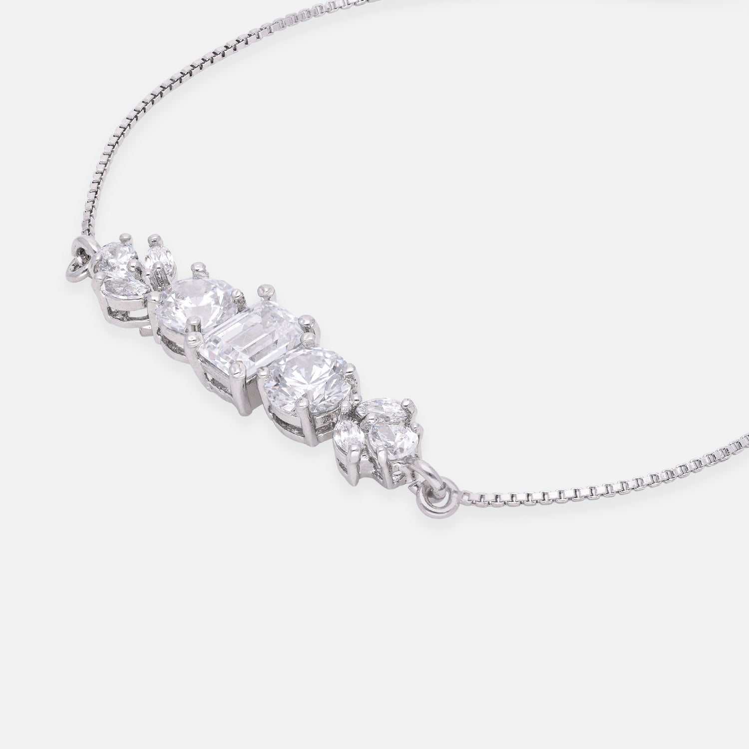 Emerald-Cut & Round Cubic Zirconia Sterling Silver Adjustable Bracelet | SKU : 0022164087, 0022167682, 0003888292