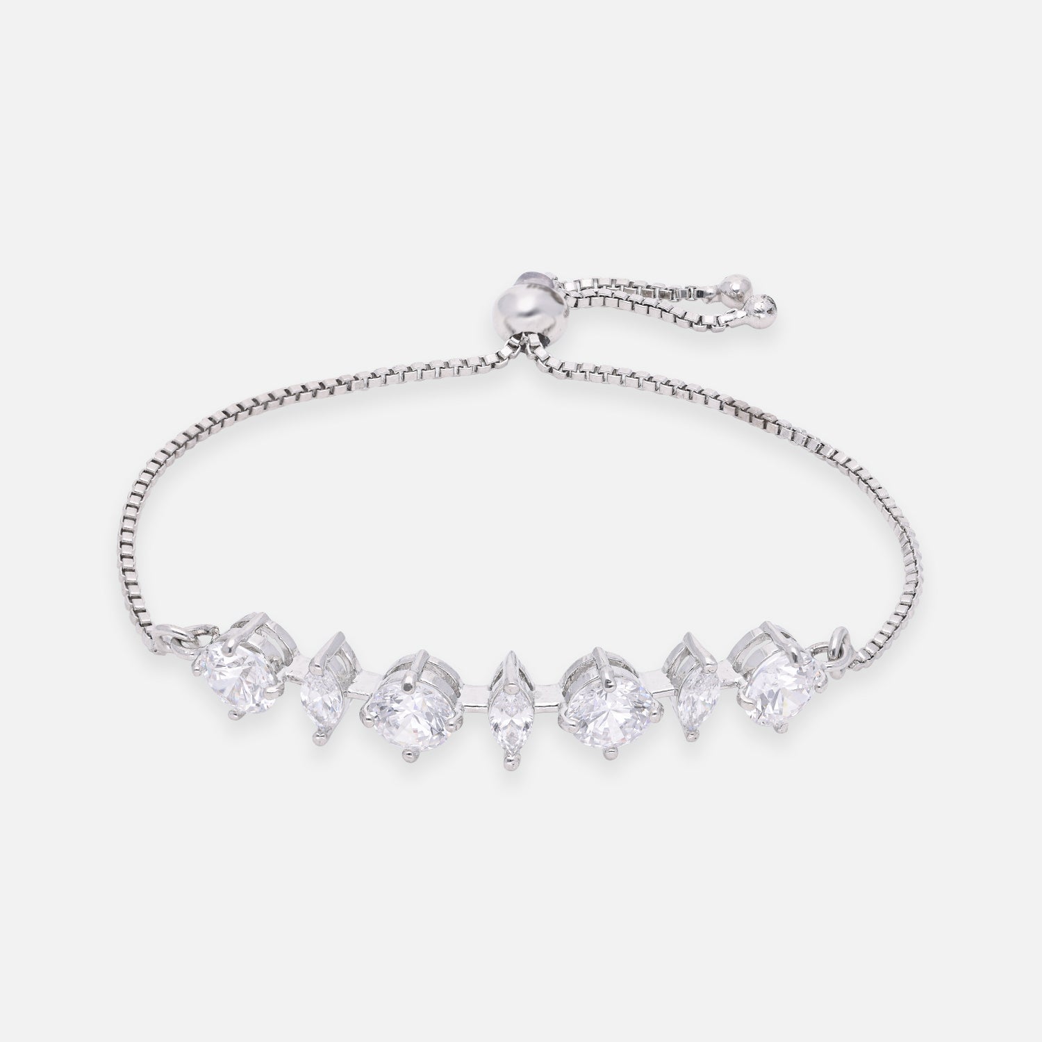 Multi-Baguette & Princess-Cut Cubic Zirconia Sterling Silver Adjustable Bracelet | SKU : 0022164148, 0022167743, 0003888353