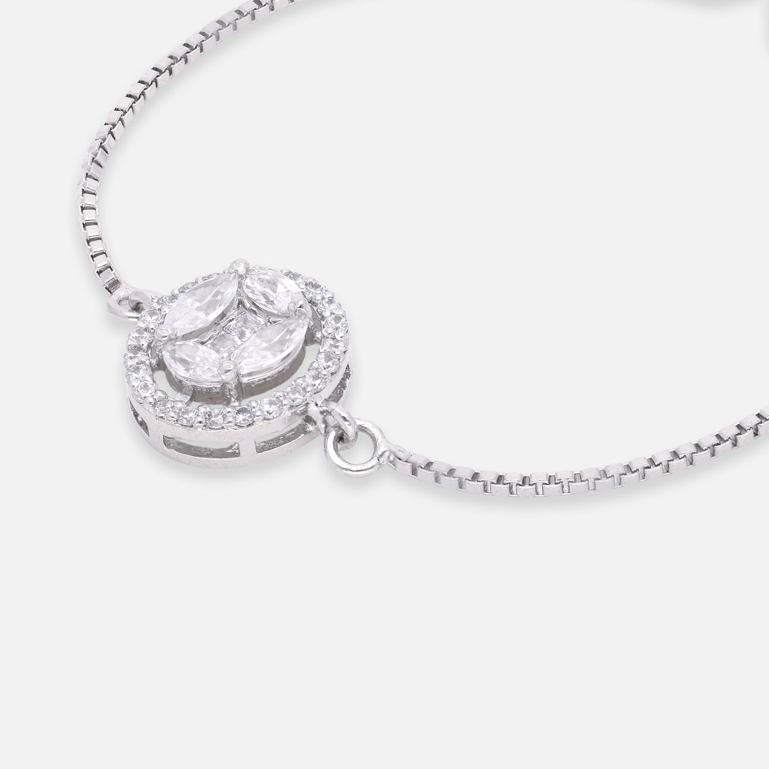 Round Halo Adjustable Sterling Silver Bracelet | SKU : 0022164162, 0022167767, 0003888377