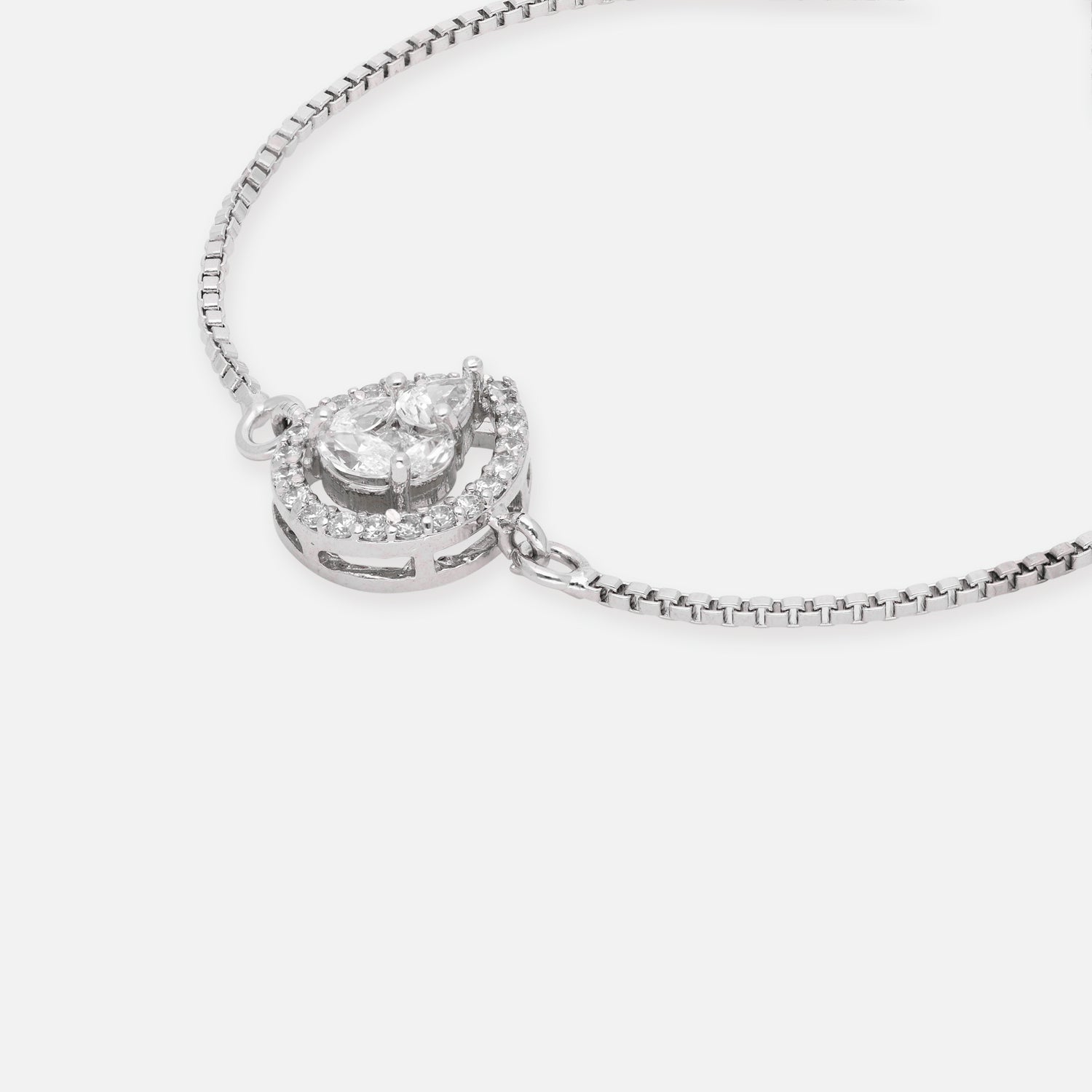 Teardrop Halo Cubic Zirconia Sterling Silver Adjustable Bracelet | SKU : 0022164193, 0022167798, 0003888407
