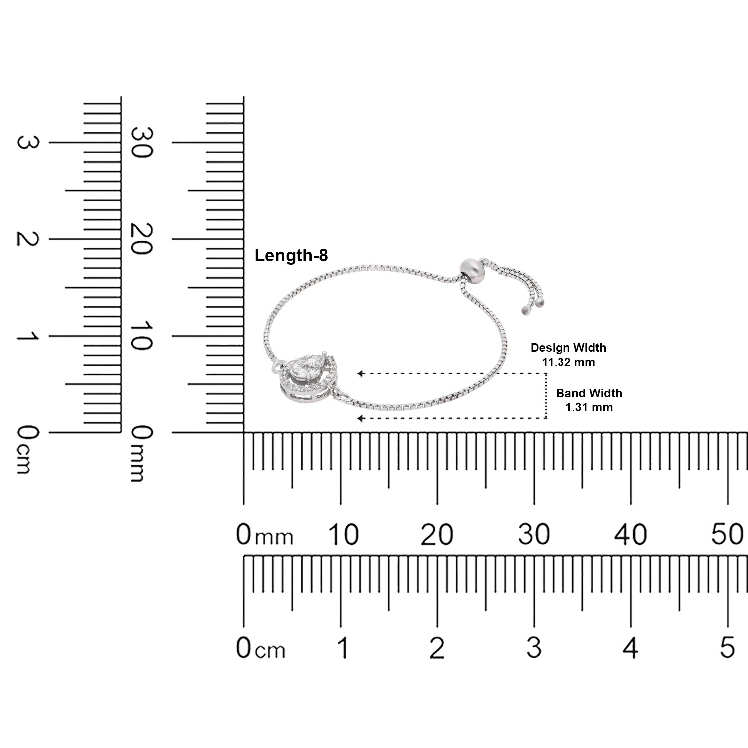 Teardrop Halo Cubic Zirconia Sterling Silver Adjustable Bracelet | SKU : 0022164193, 0022167798, 0003888407