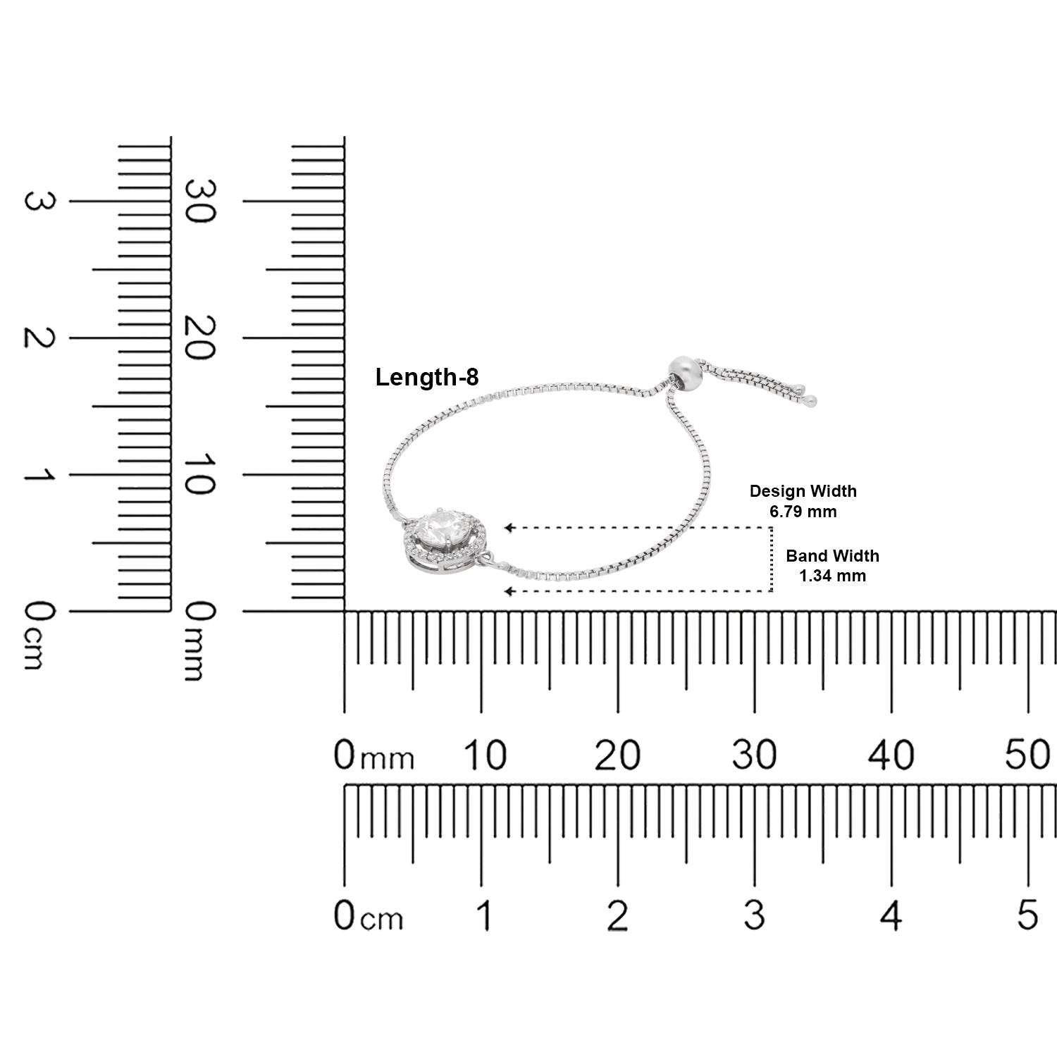 Round Halo Solitaire Cubic Zirconia Sterling Silver Adjustable Bracelet | SKU : 0022164209, 0022167804, 0003888414