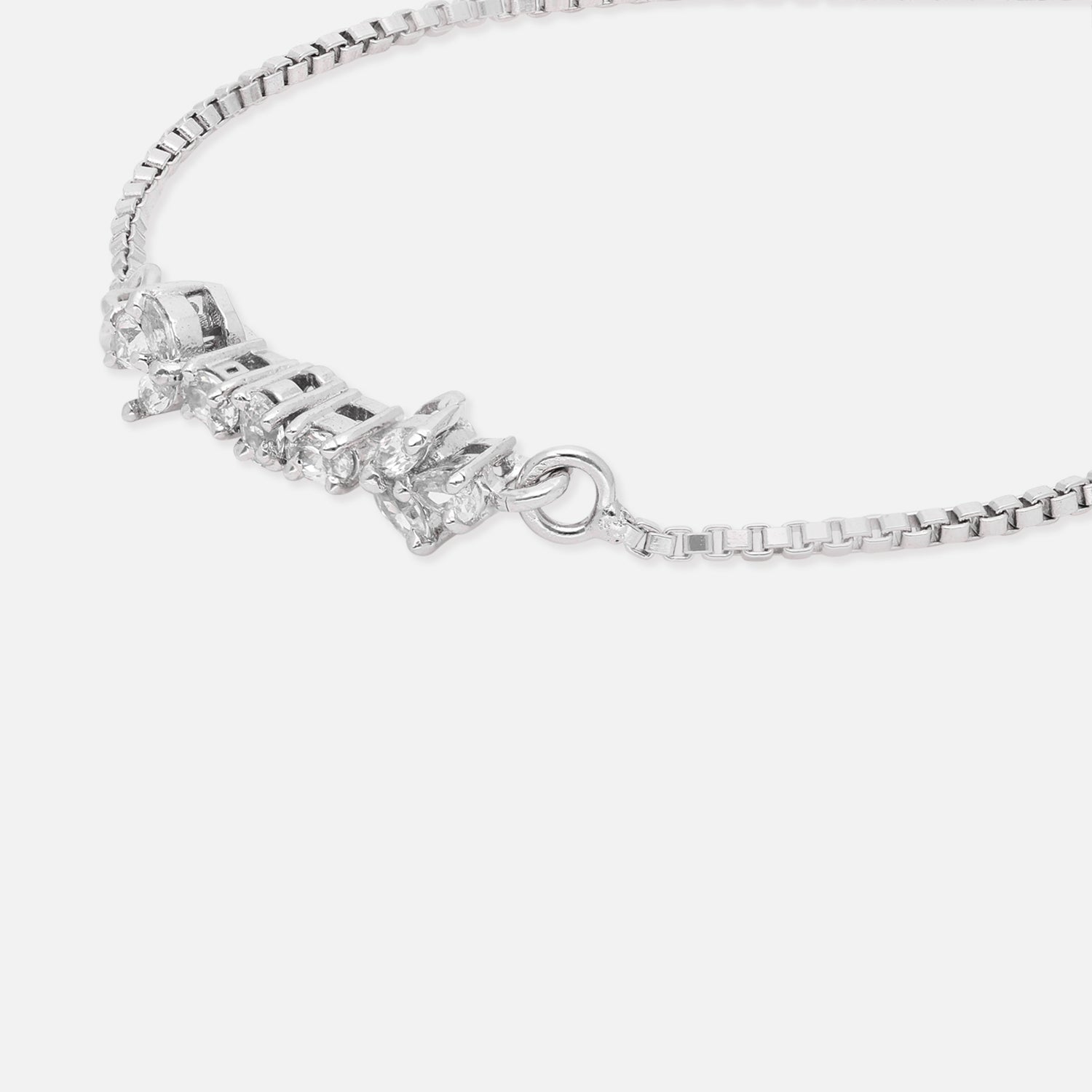 Baguette & Round Cubic Zirconia Sterling Silver Adjustable Bracelet | SKU : 0022164216, 0022167811, 0003888421