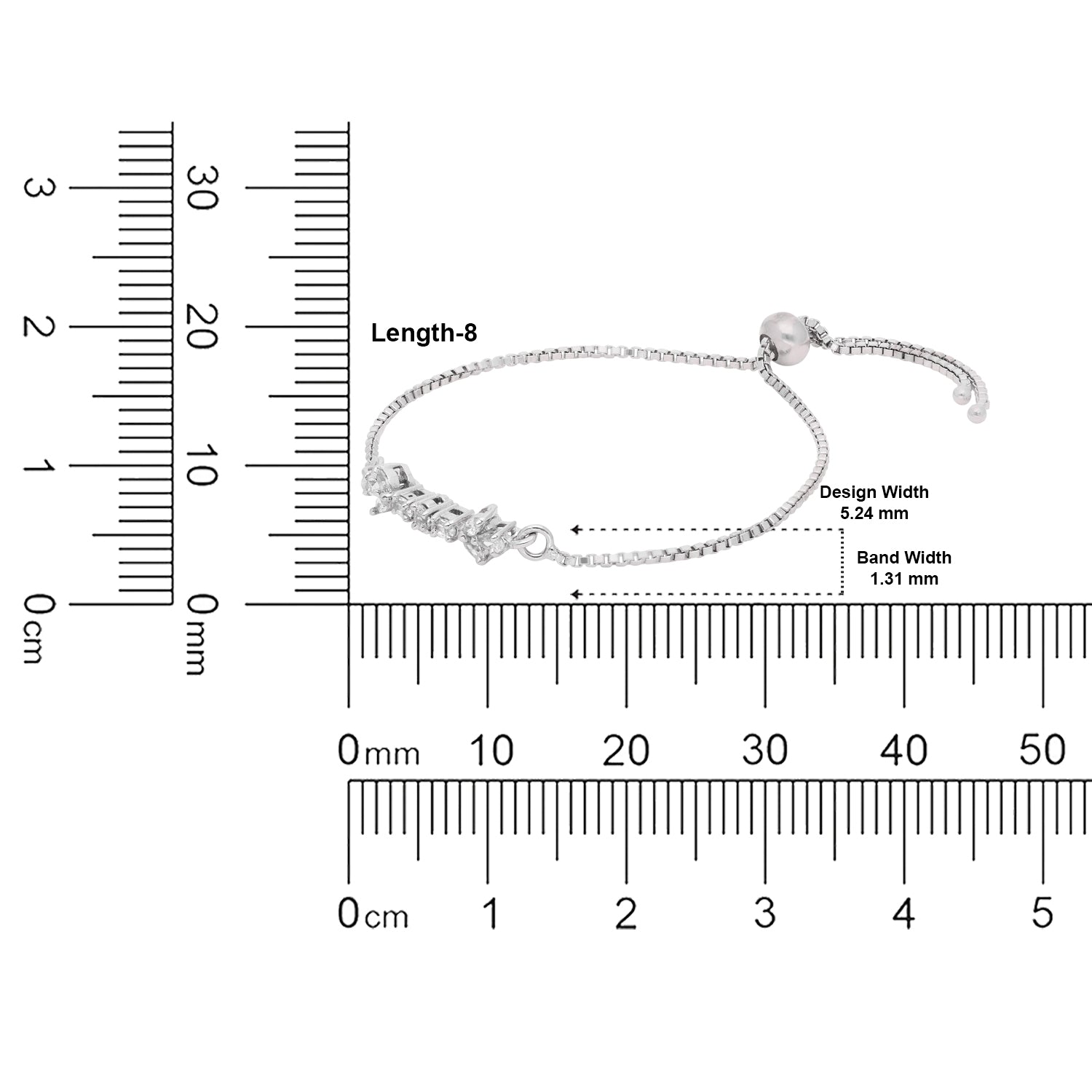 Baguette & Round Cubic Zirconia Sterling Silver Adjustable Bracelet | SKU : 0022164216, 0022167811, 0003888421