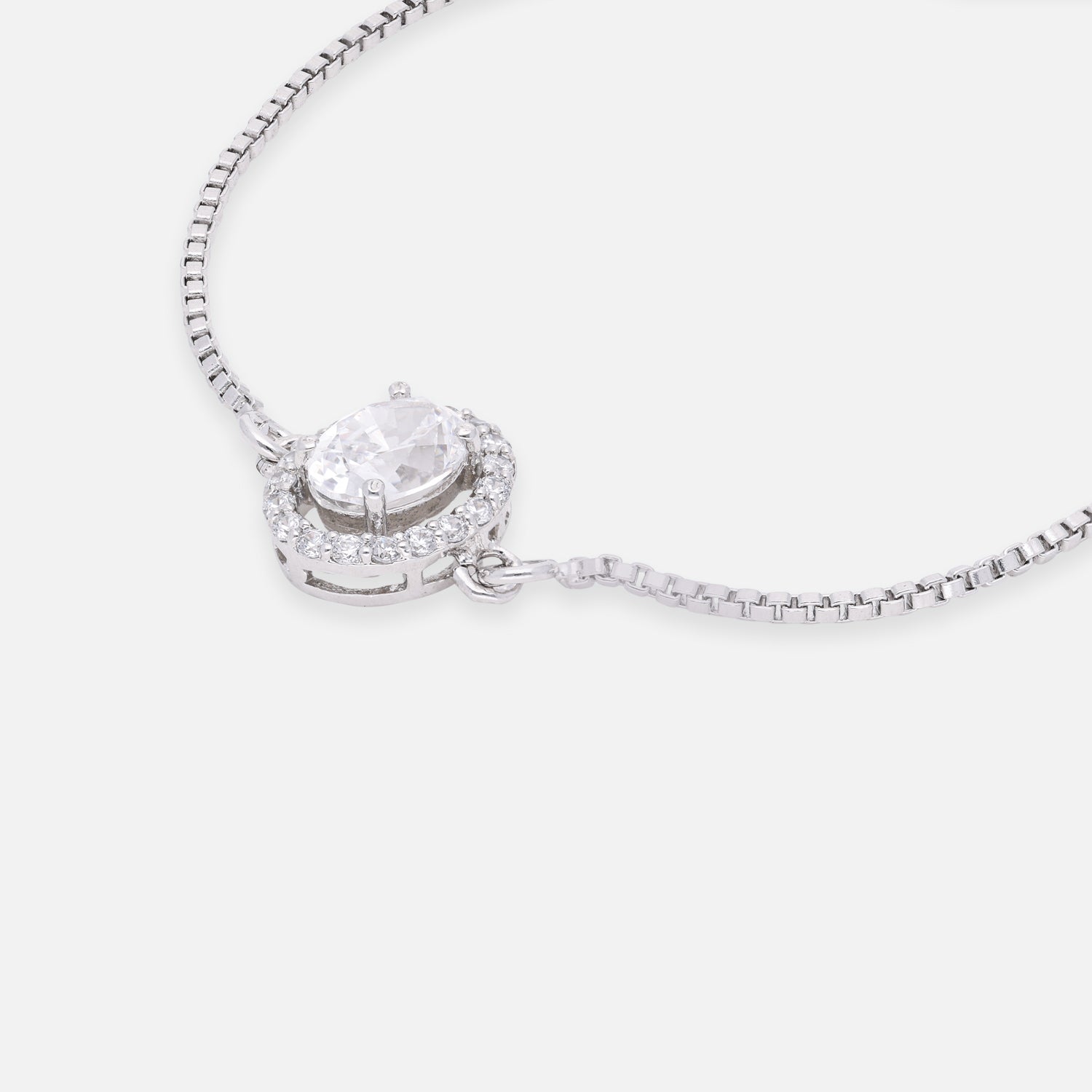 Oval Halo Cubic Zirconia Sterling Silver Adjustable Bracelet | SKU : 0022164230, 0022167835, 0003888445
