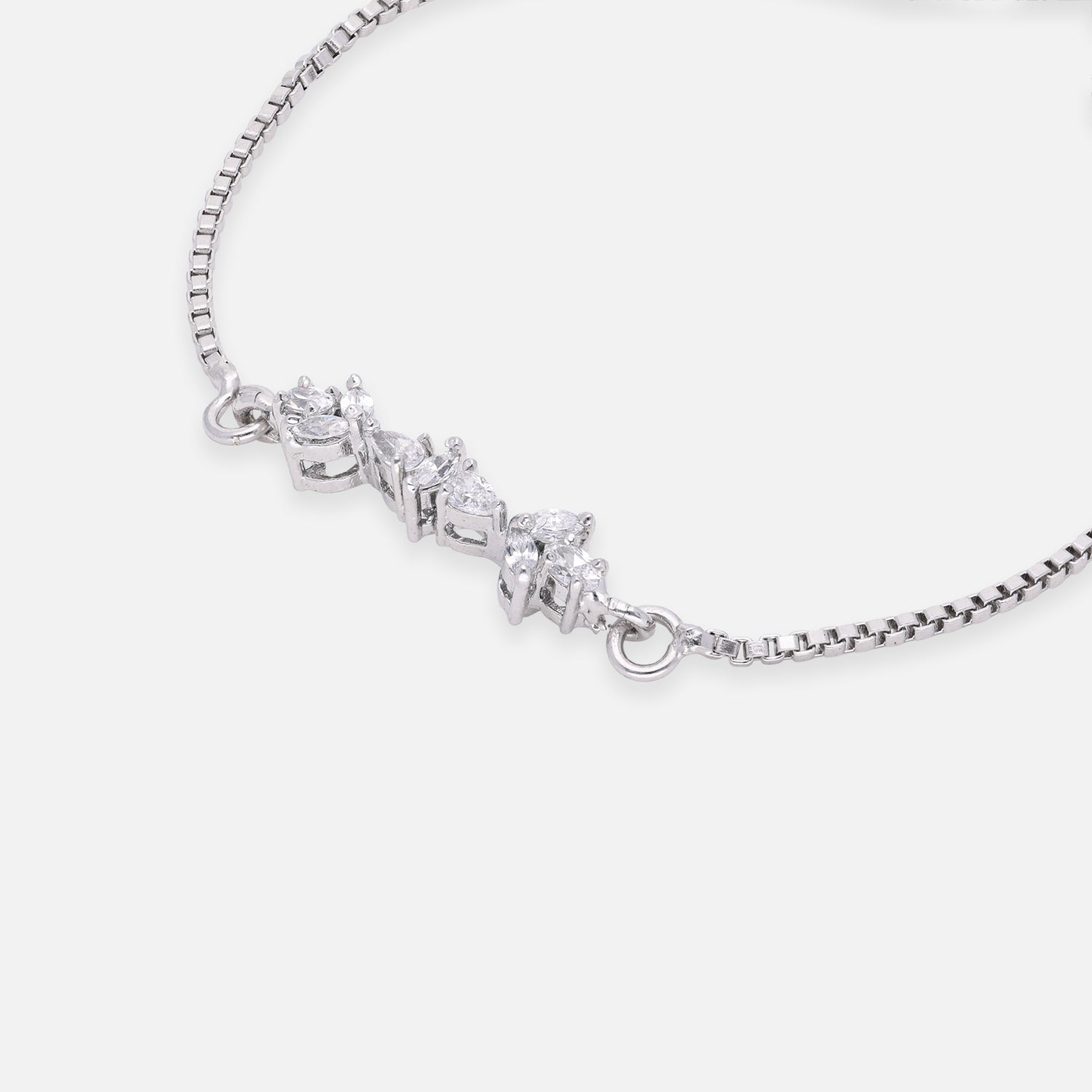 Leaf Motif Cubic Zirconia Sterling Silver Adjustable Bracelet | SKU : 0022164247, 0022167842, 0003888452
