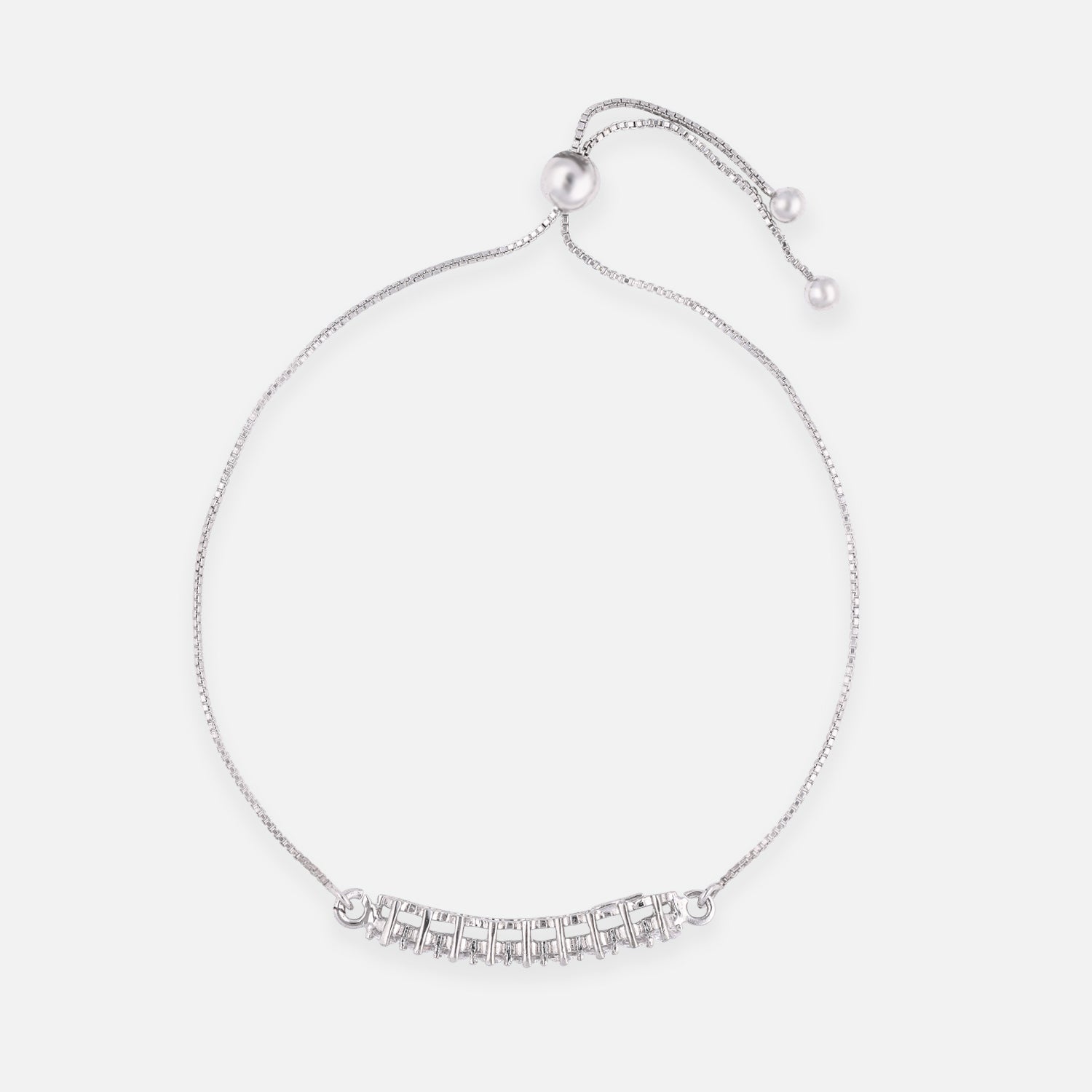Baguette Cut Cubic Zirconia Sterling Silver Adjustable Bracelet | SKU : 0022164278, 0022167873, 0003888483
