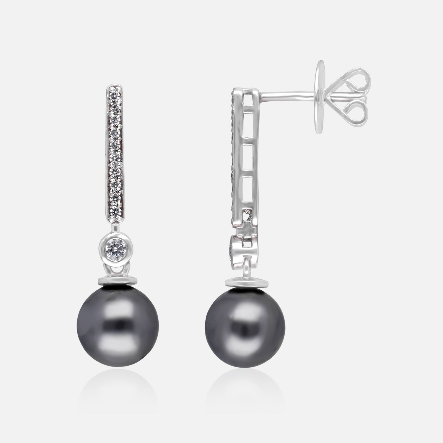 Black Pearl Sterling Silver Drop Earrings | SKU : 0022179005, 0003894132