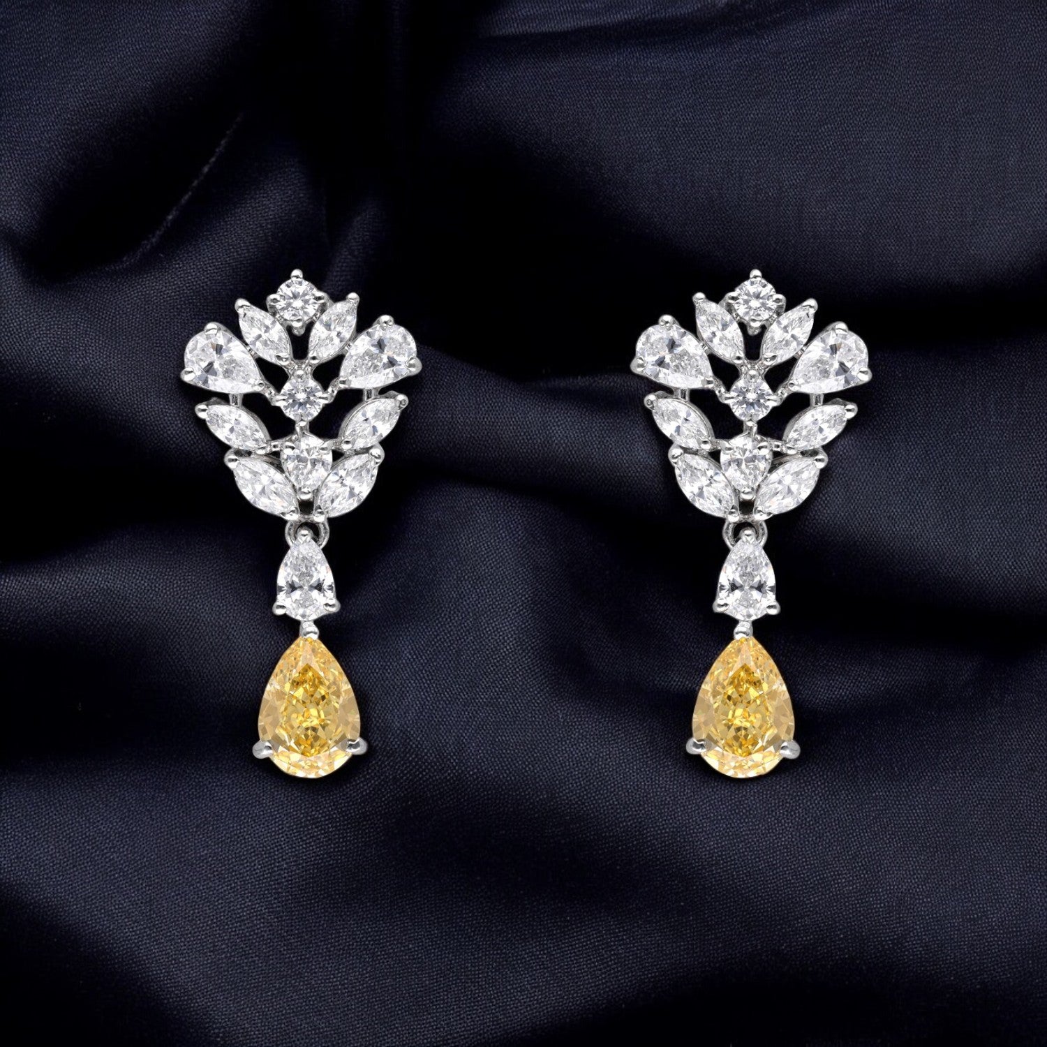Floral Cluster Teardrop Sterling Silver Earrings | SKU : 0022178930, 0022179234, 0003894064