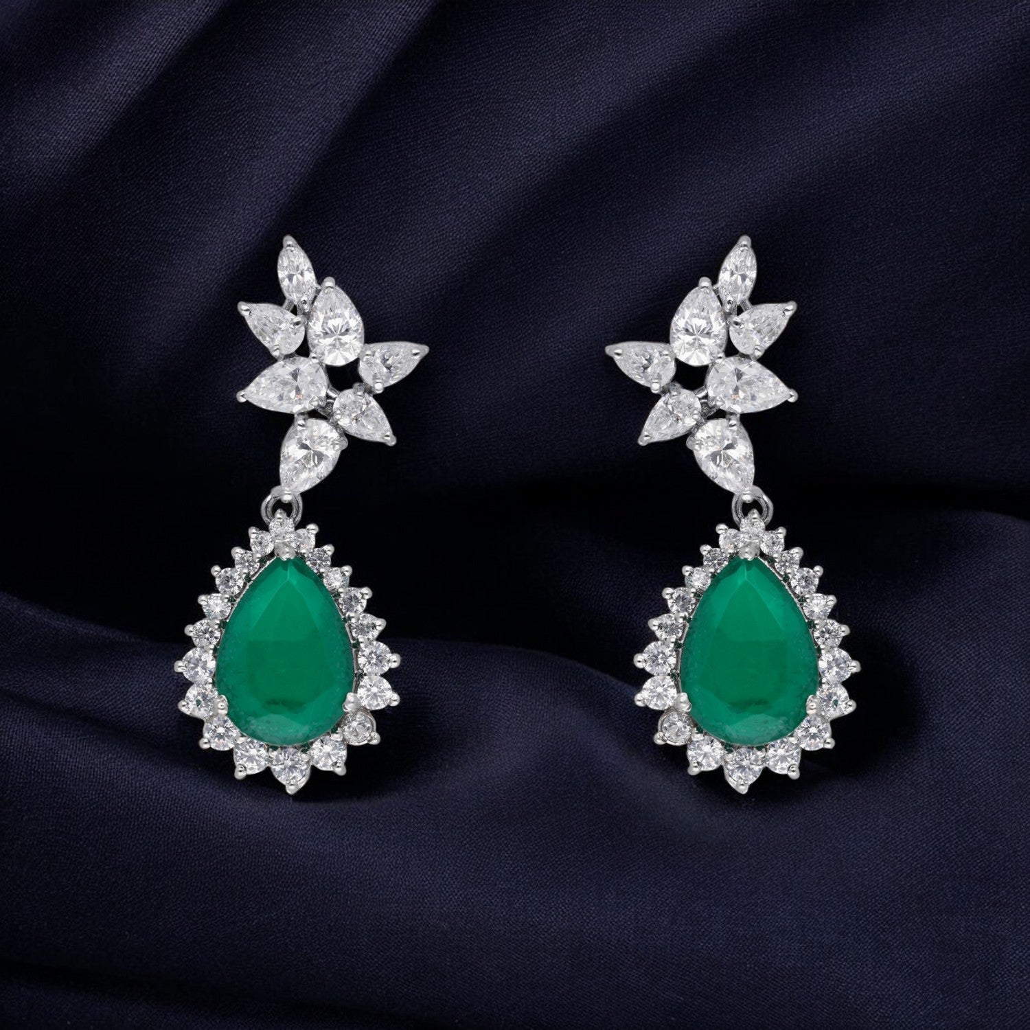 Pear Halo Sterling Silver Earrings | SKU : 0022178978, 0022179272, 0003894101