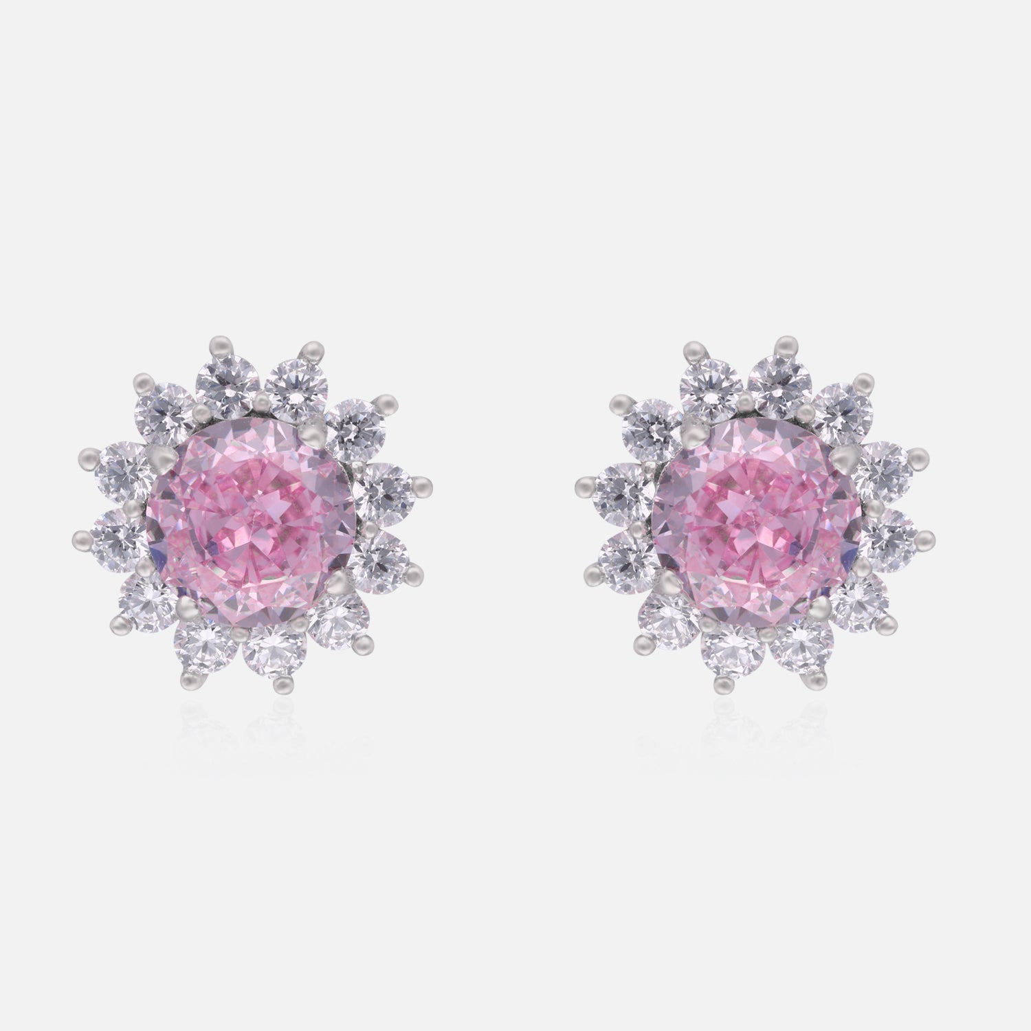 Sterling Silver Yellow-Pink Solitaire & White Halo Stud Earrings | SKU : 0022195838, 0022194442, 0003904190