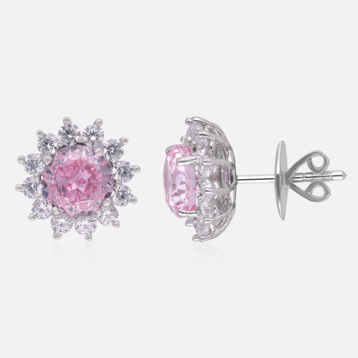 Sterling Silver Yellow-Pink Solitaire & White Halo Stud Earrings | SKU : 0022195838, 0022194442, 0003904190