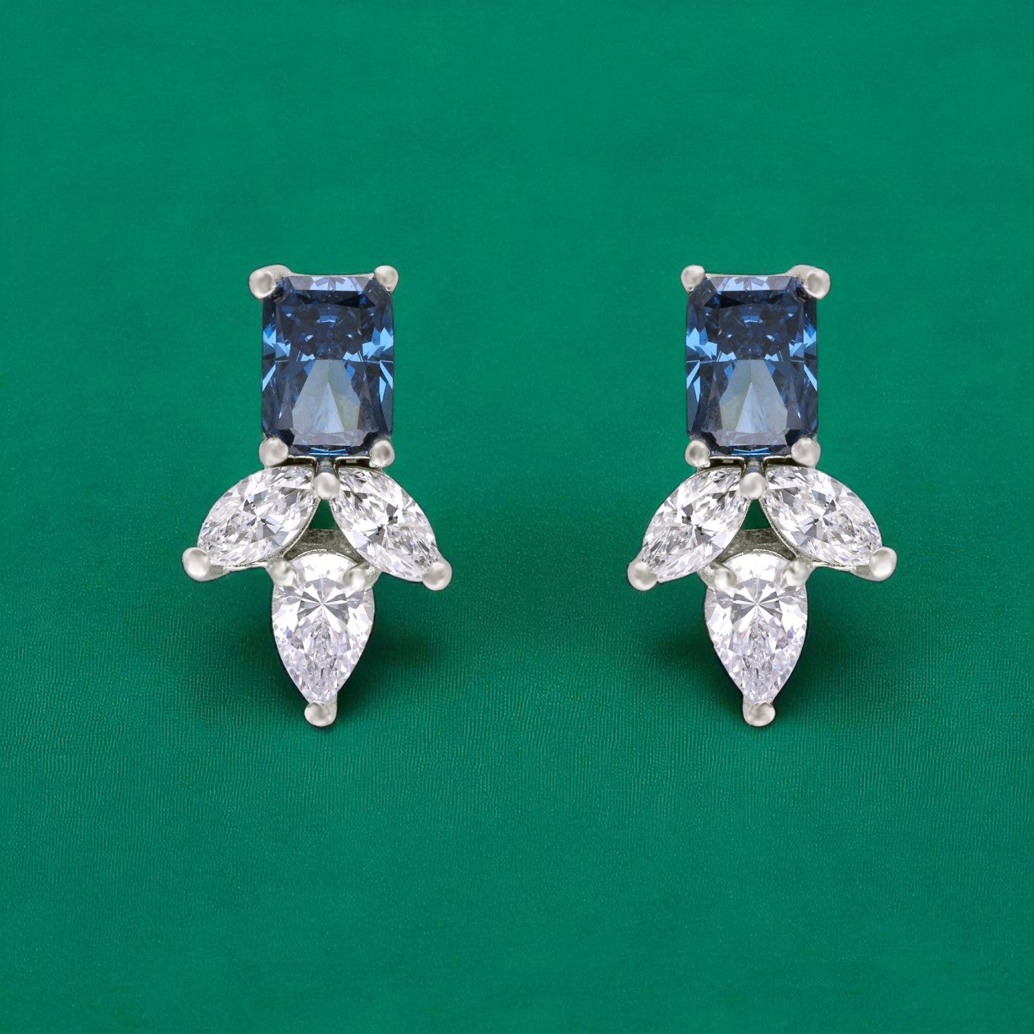 Sterling Silver Radiant Gemstone & White Stone Stud Earrings | SKU : 0022195852, 0022194466, 0003904213