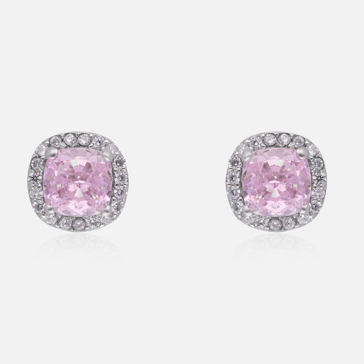 Sterling Silver Cushion-Cut Halo Earrings (Green, Pink & Yellow Variants) | SKU : 0022195937, 0022194541, 0003904299