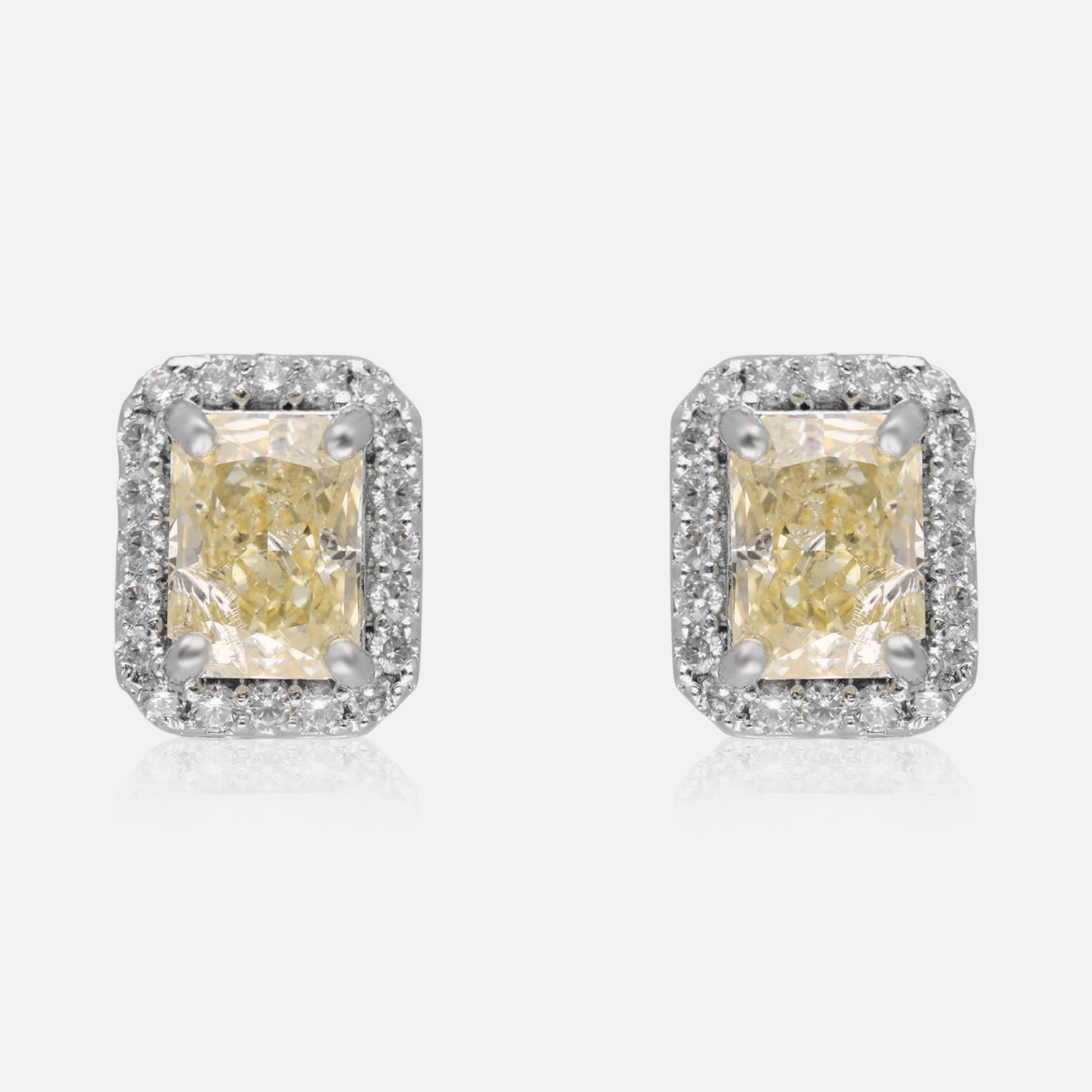 Sterling Silver Radiant-Cut Halo Earrings (Pink, Yellow & Blue Variants) | SKU : 0022195944, 0022194558, 0003904305