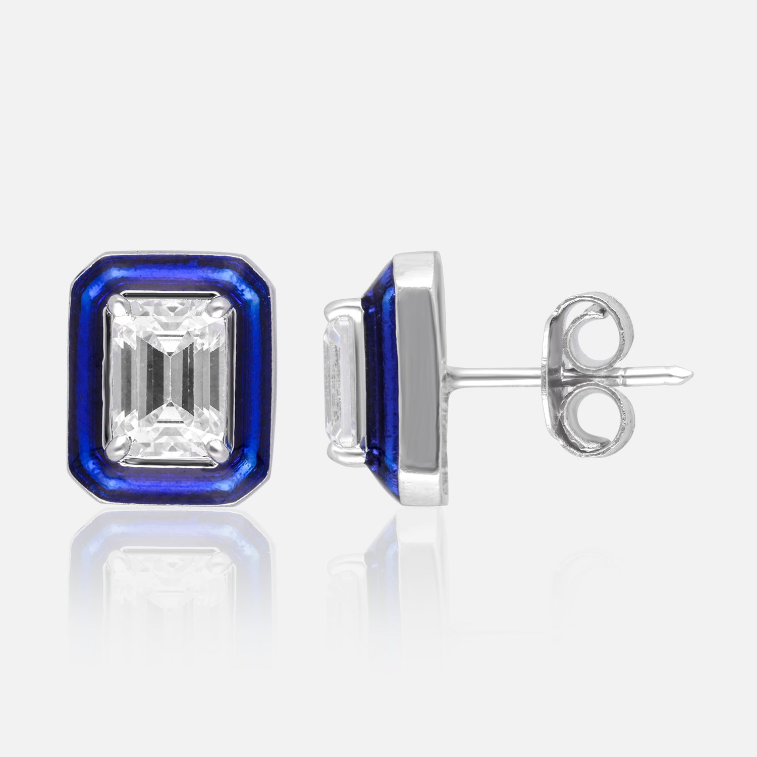 Emerald-Cut Crystal Stud Earrings with Enamel Halo | SKU : 0022196163, 0022194770, 0003904527