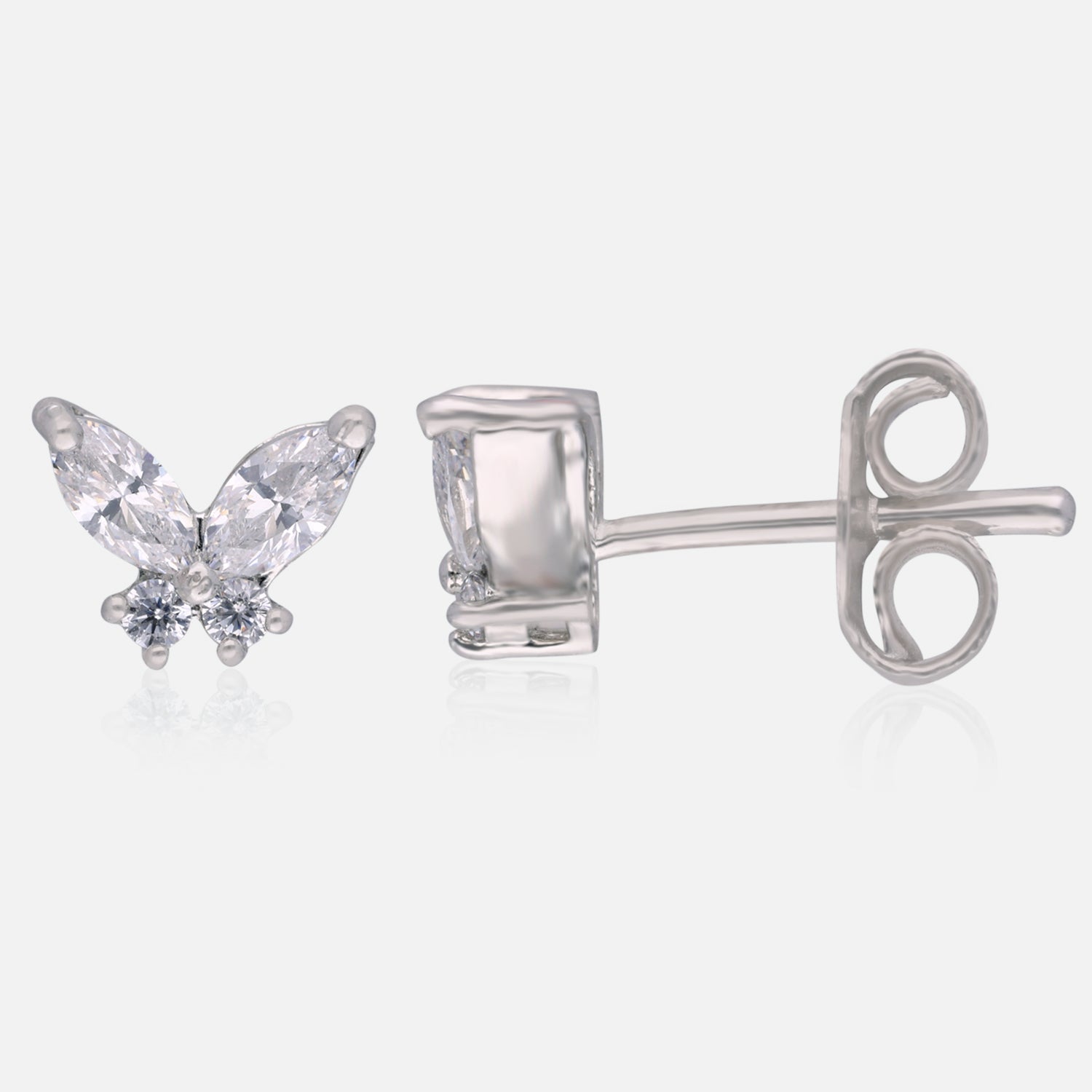 Sterling Silver Butterfly-Inspired Cubic Zirconia Stud Earrings | SKU : 0022196385, 0022194992, 0003904749