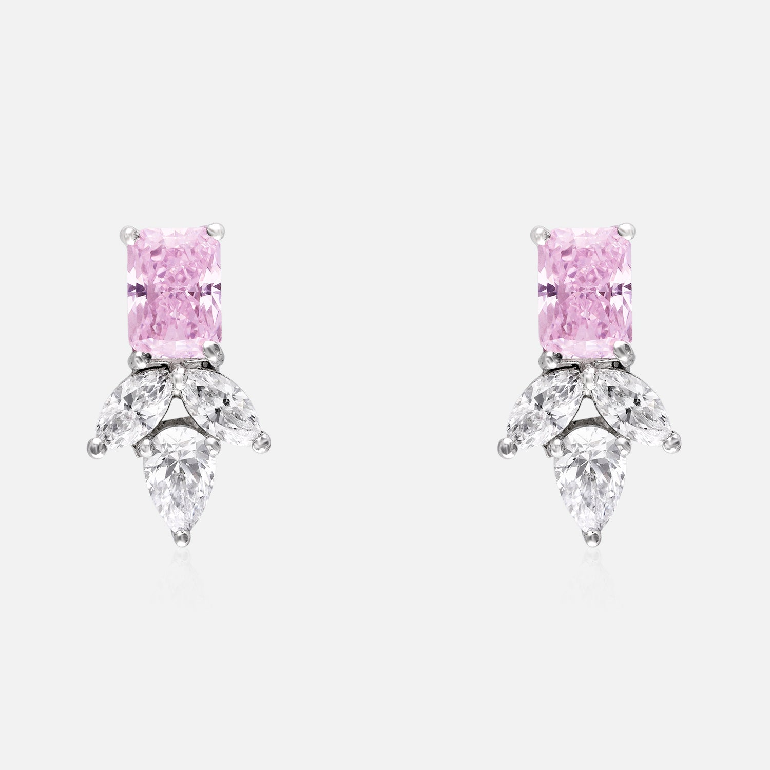 Sterling Silver Radiant Gemstone & White Stone Stud Earrings | SKU : 0022195852, 0022194466, 0003904213