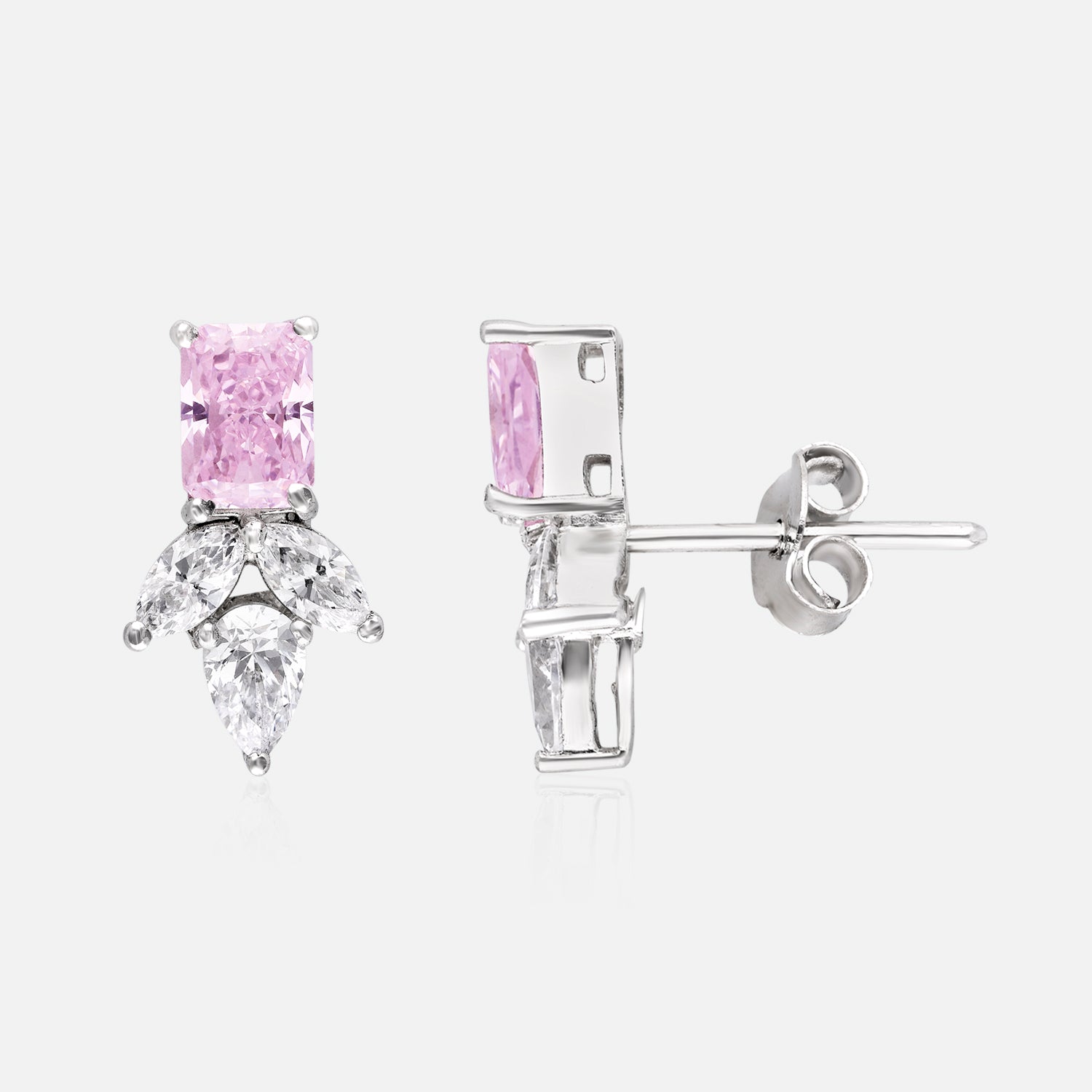 Sterling Silver Radiant Gemstone & White Stone Stud Earrings | SKU : 0022195852, 0022194466, 0003904213