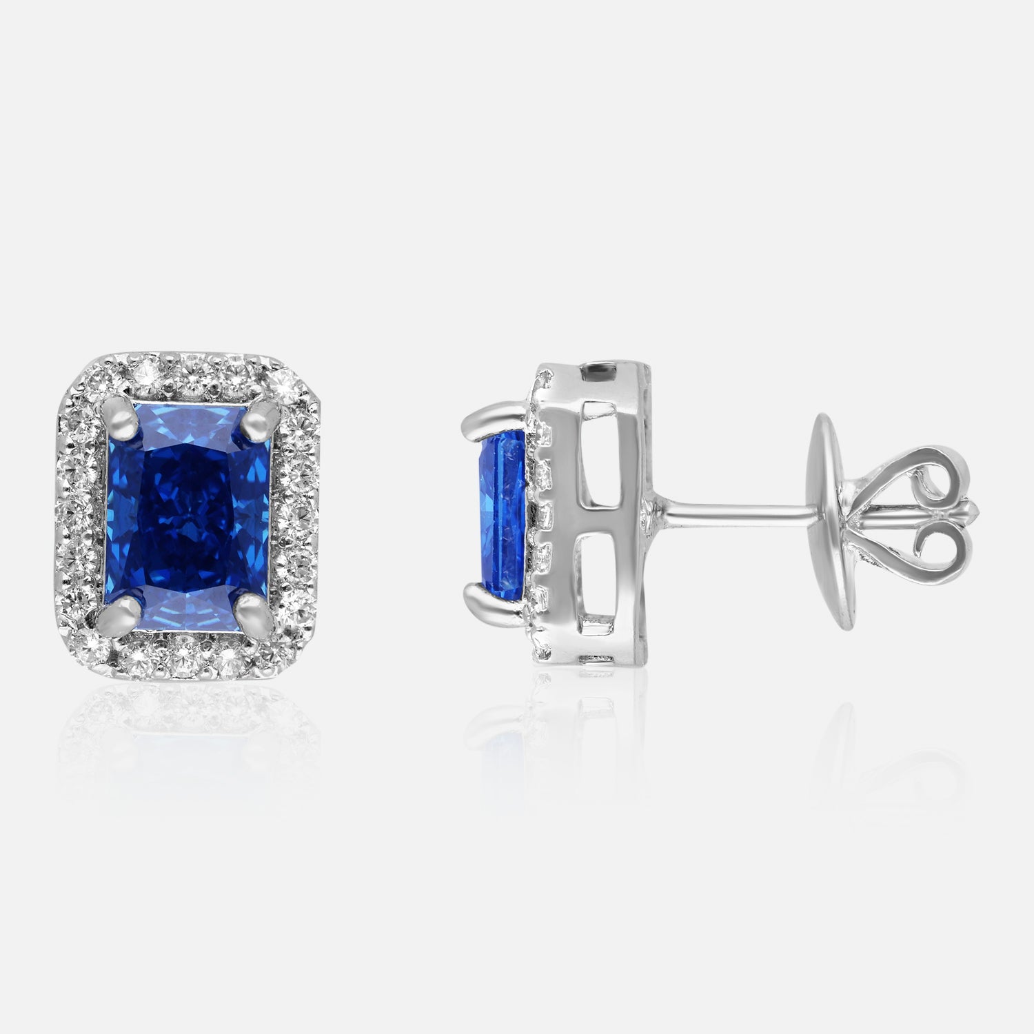 Sterling Silver Radiant-Cut Halo Earrings (Pink, Yellow & Blue Variants) | SKU : 0022195944, 0022194558, 0003904305