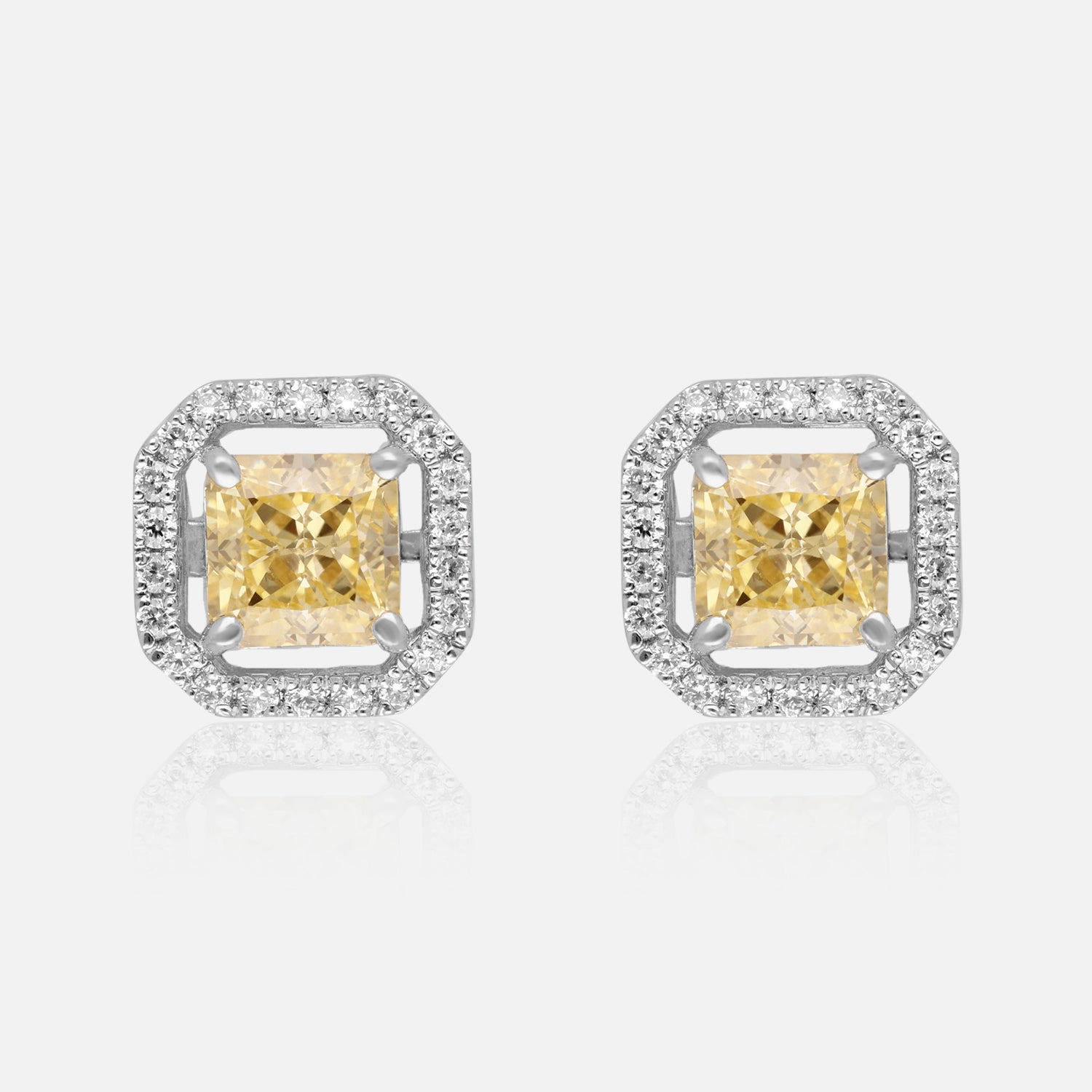 Sterling Silver Cushion-Cut Halo Stud Earrings – Emerald, Sapphire & Yellow Variants | SKU : 0022195968, 0022194572, 0003904329
