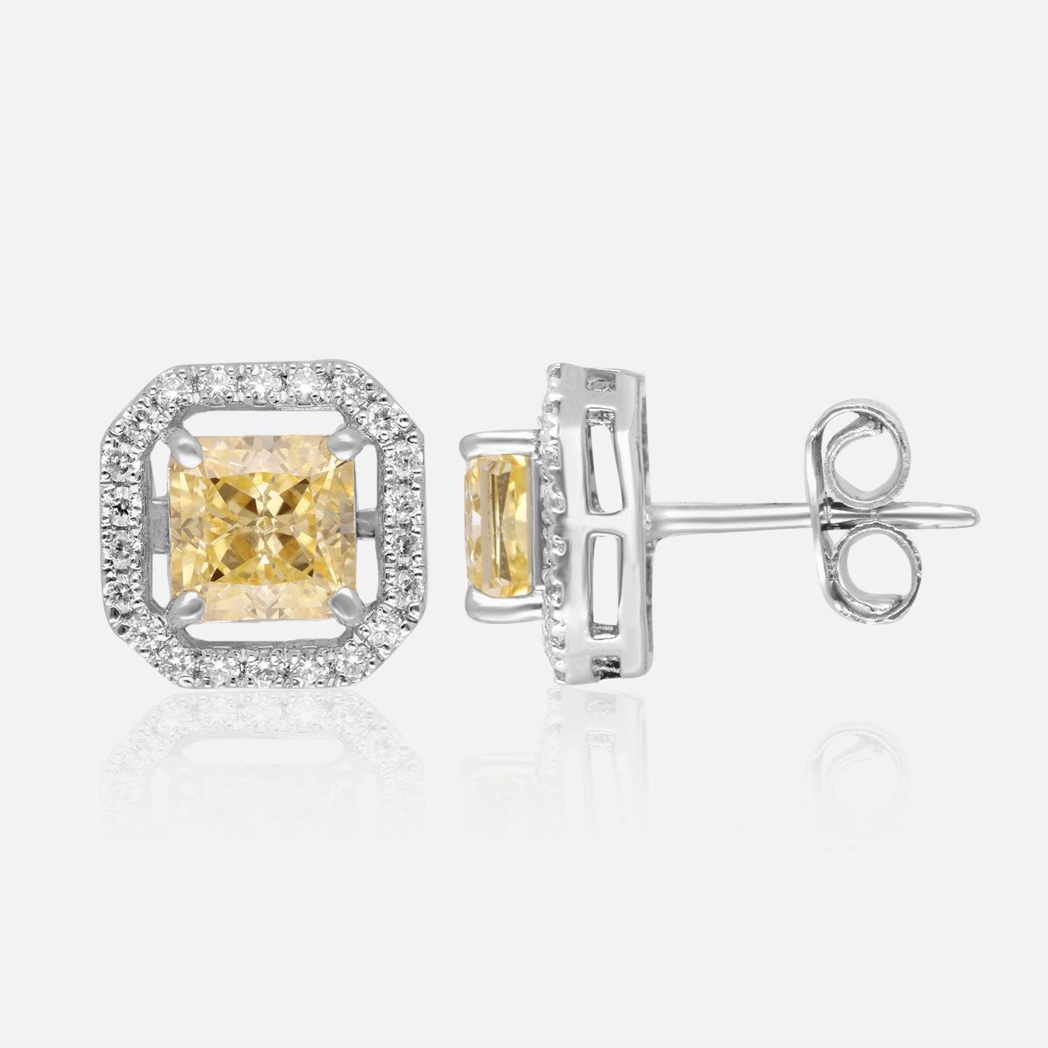 Sterling Silver Cushion-Cut Halo Stud Earrings – Emerald, Sapphire & Yellow Variants | SKU : 0022195968, 0022194572, 0003904329